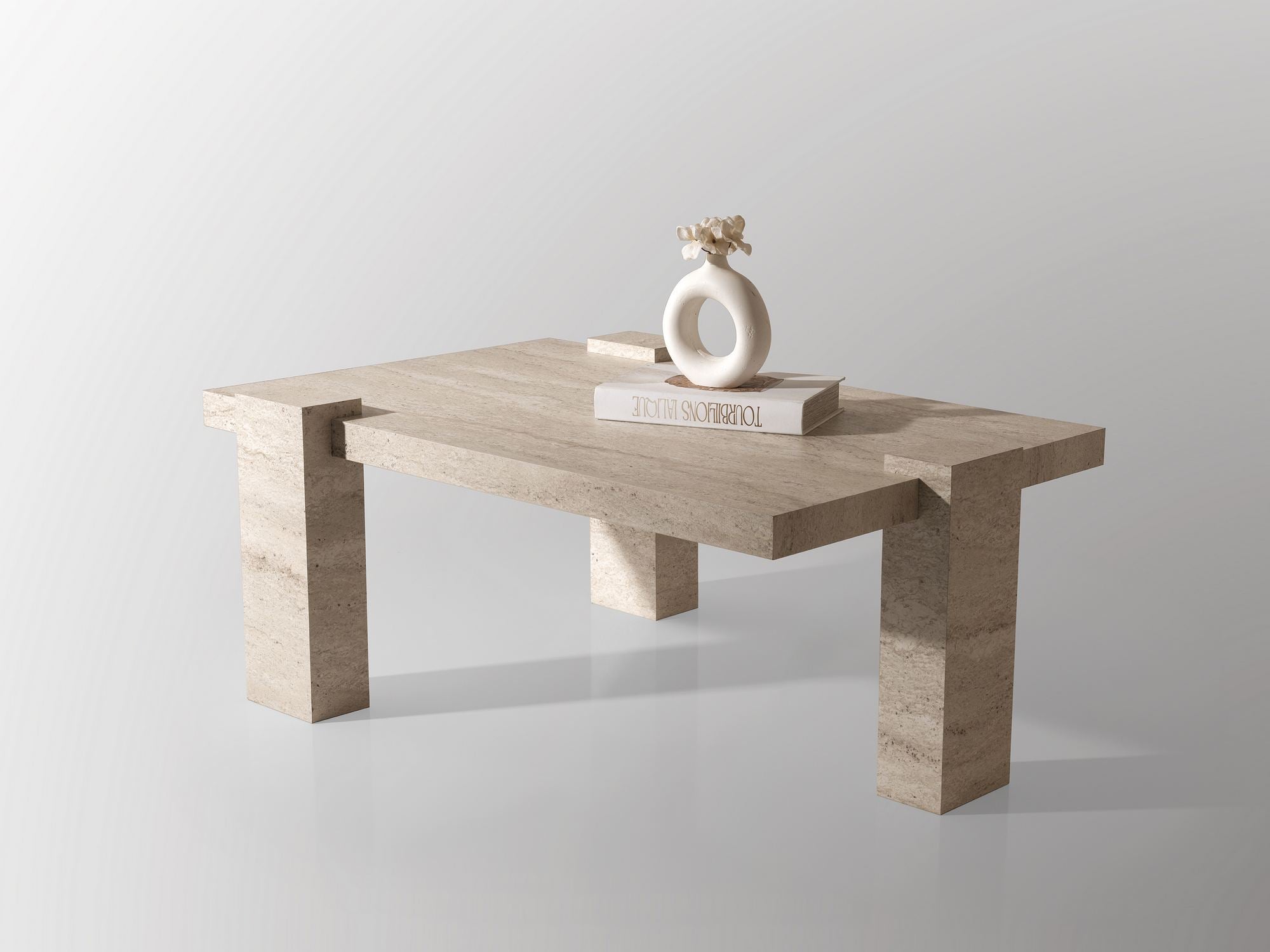Mesa de Centro em Travertino – 110 cm x 45,5 cm x 70 cm – Travertino – Aglomerado