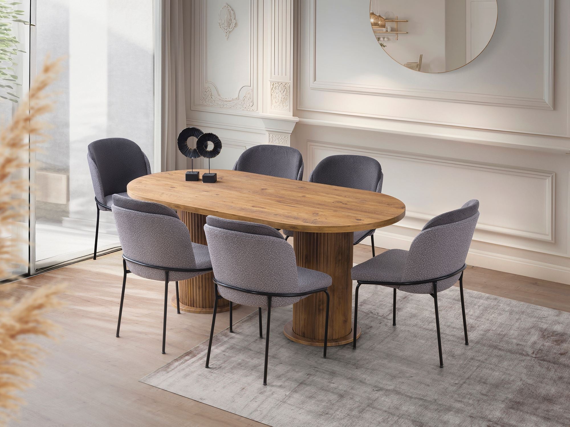 Mesa de jantar – 180cm x 77cm x 90cm – Cor Nogueira – Aglomerado revestido com melamina