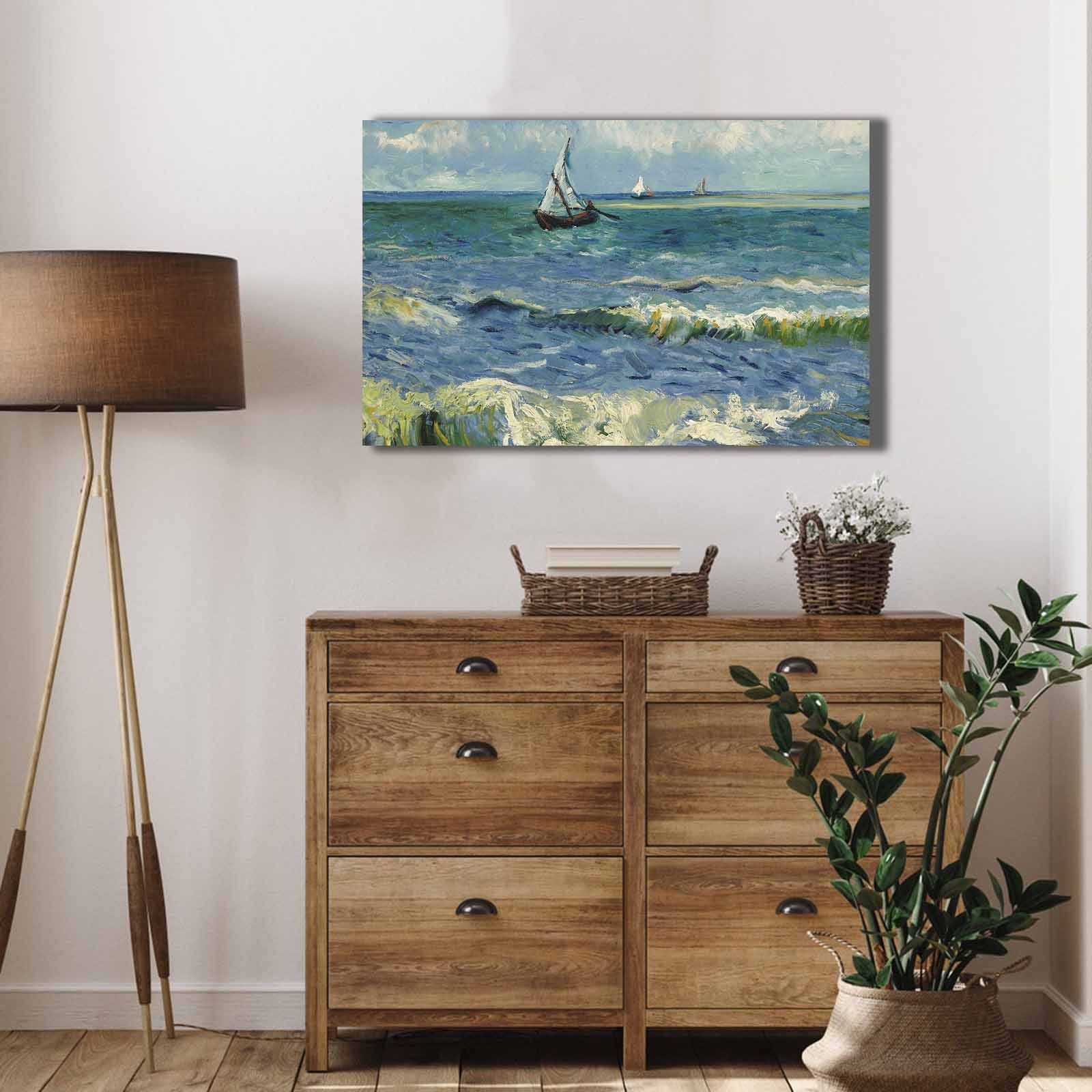 Pintura decorativa em tela de Vincent van Gogh, 45 x 70 cm, 100% tela, moldura 100% madeira (2,8 cm de espessura) | Perfeito para amantes de decoração e arte
