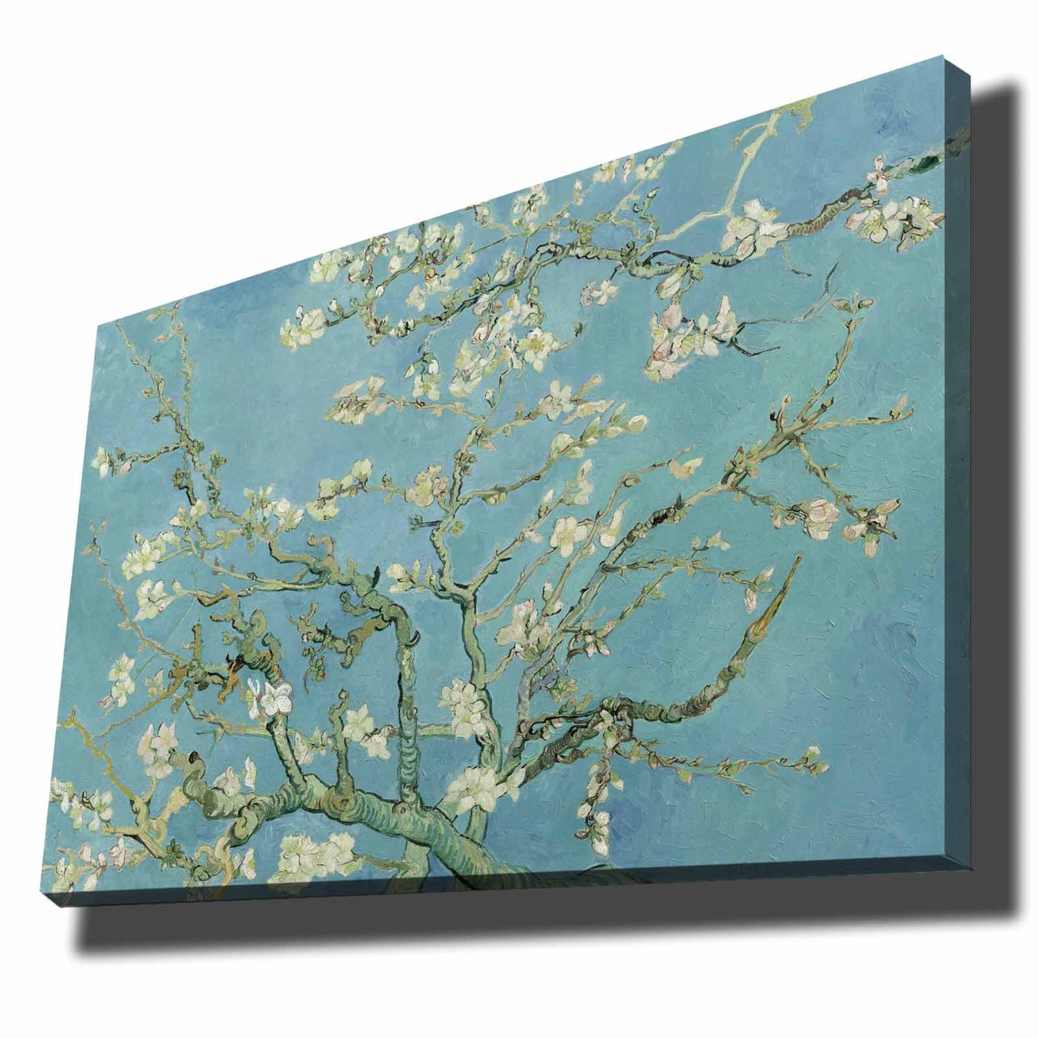 Pintura decorativa em tela "Flores de Amendoeira" de Vincent Van Gogh, 70 x 100 cm | 100% tela, 100% moldura de madeira (2,8 cm de espessura) | Arte elegante para decoração de casa