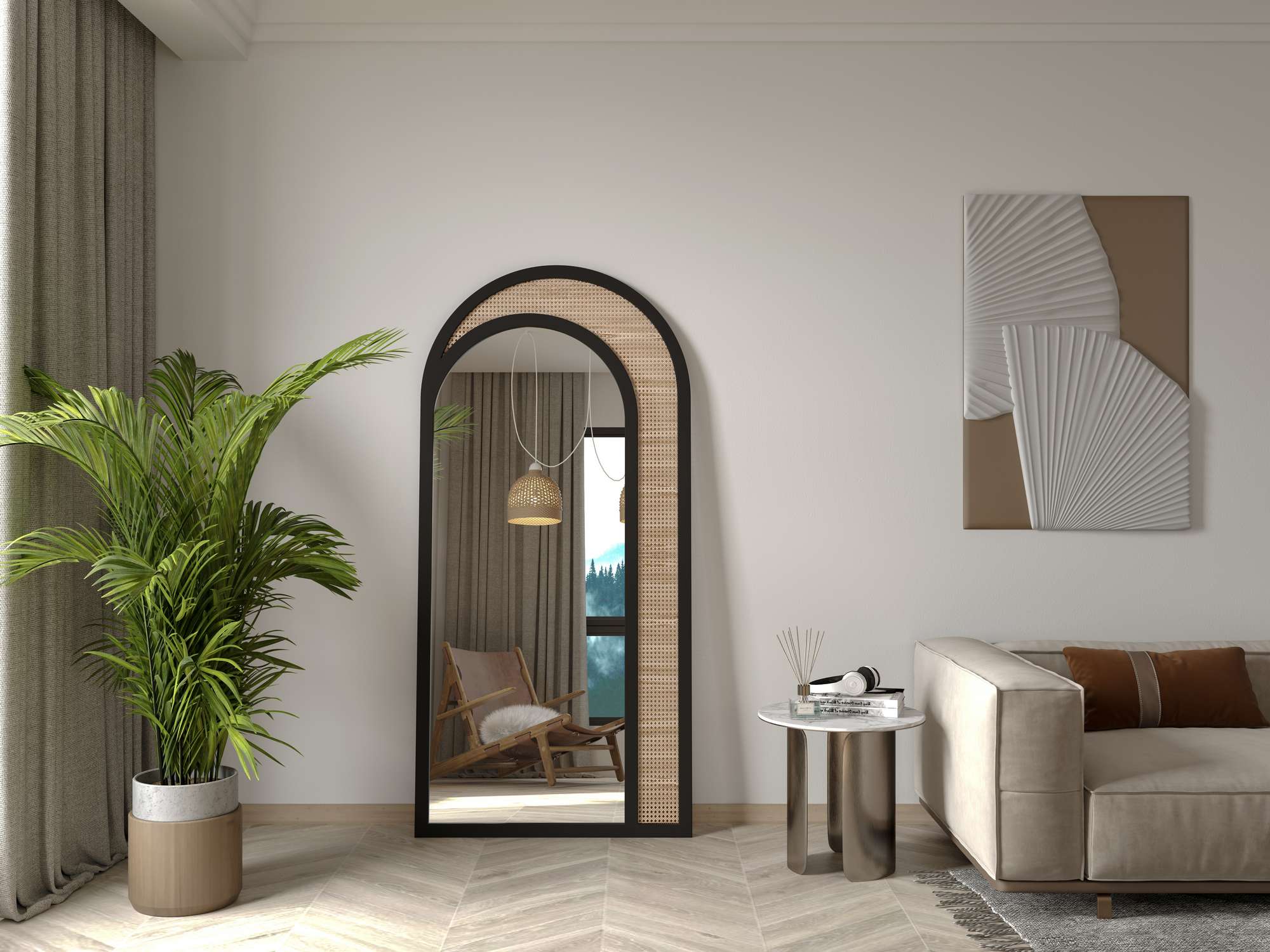 Espelho Cheval Preto 80x170cm - MDF com Fixação de Parede Incluída