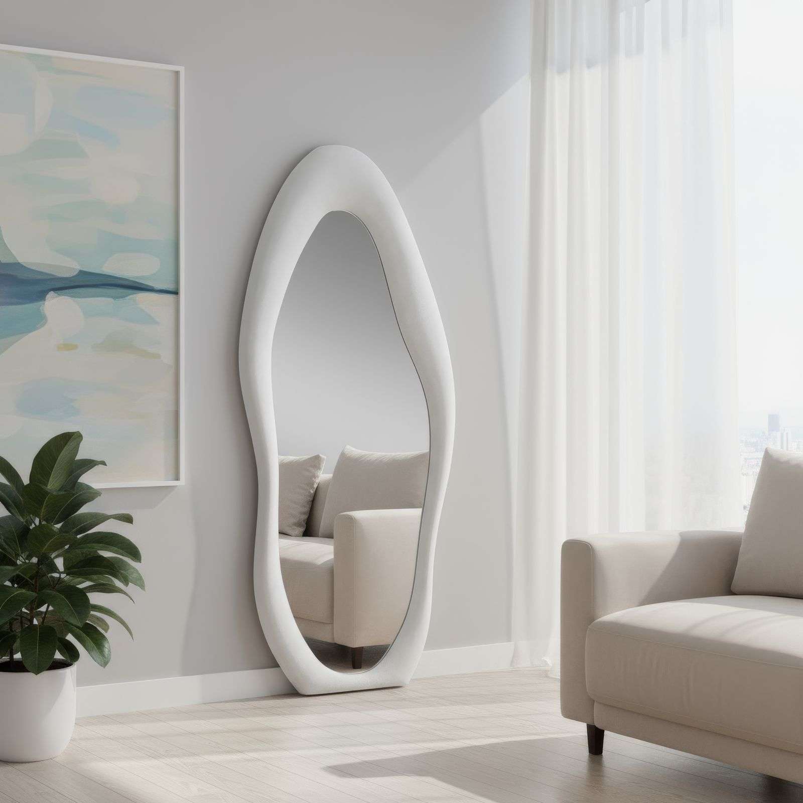 Espelho Cheval Creme 70x165cm - MDF com Fixação de Parede Incluída