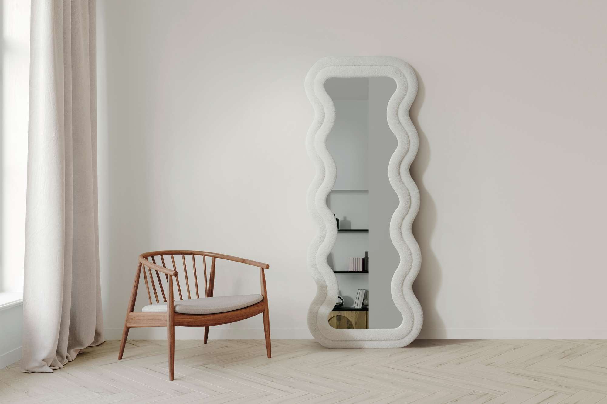 Espelho Cheval Creme 65x170cm - MDF com Fixação de Parede Incluída