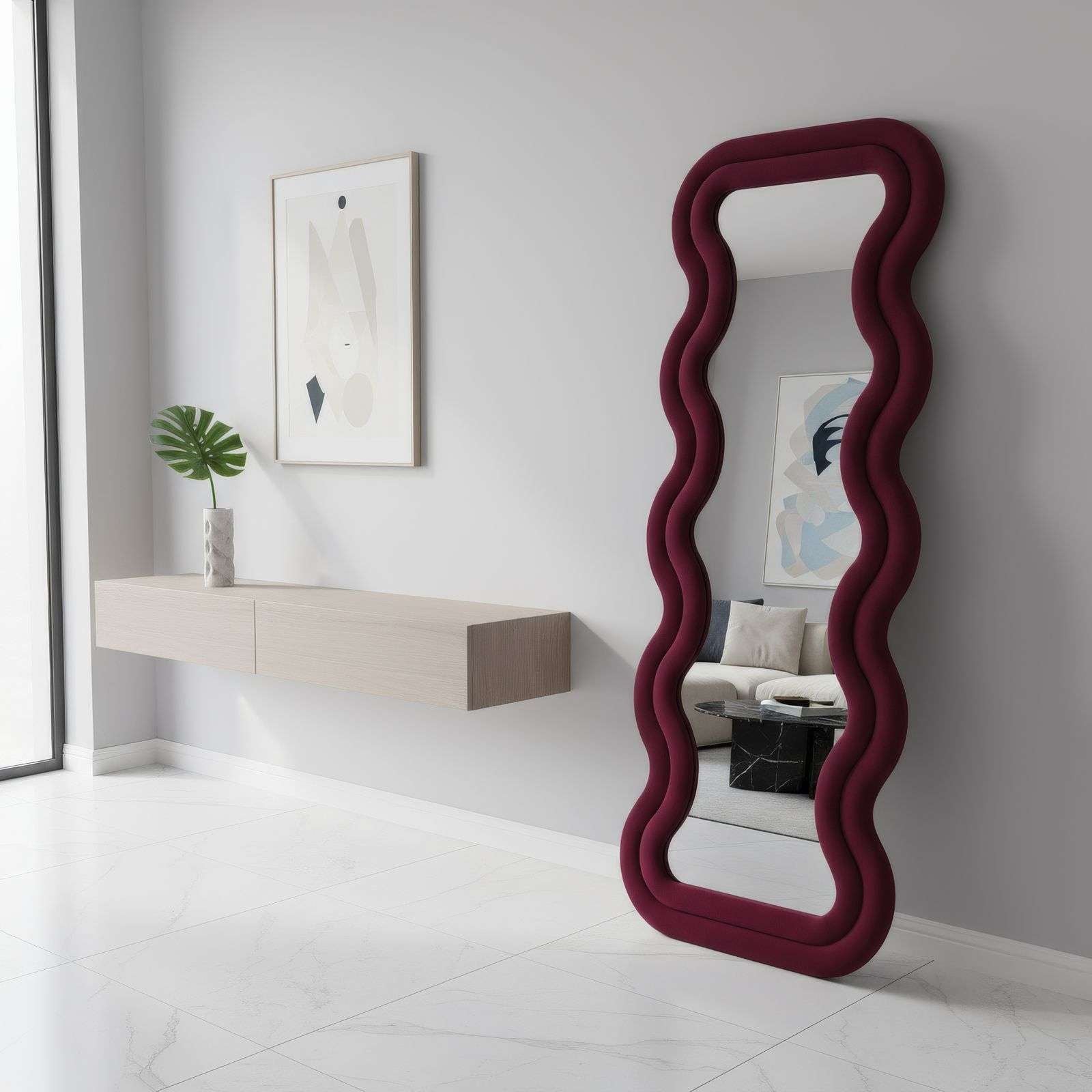 Espelho Cheval Vermelho Bordô 65x170cm - MDF com Fixação de Parede