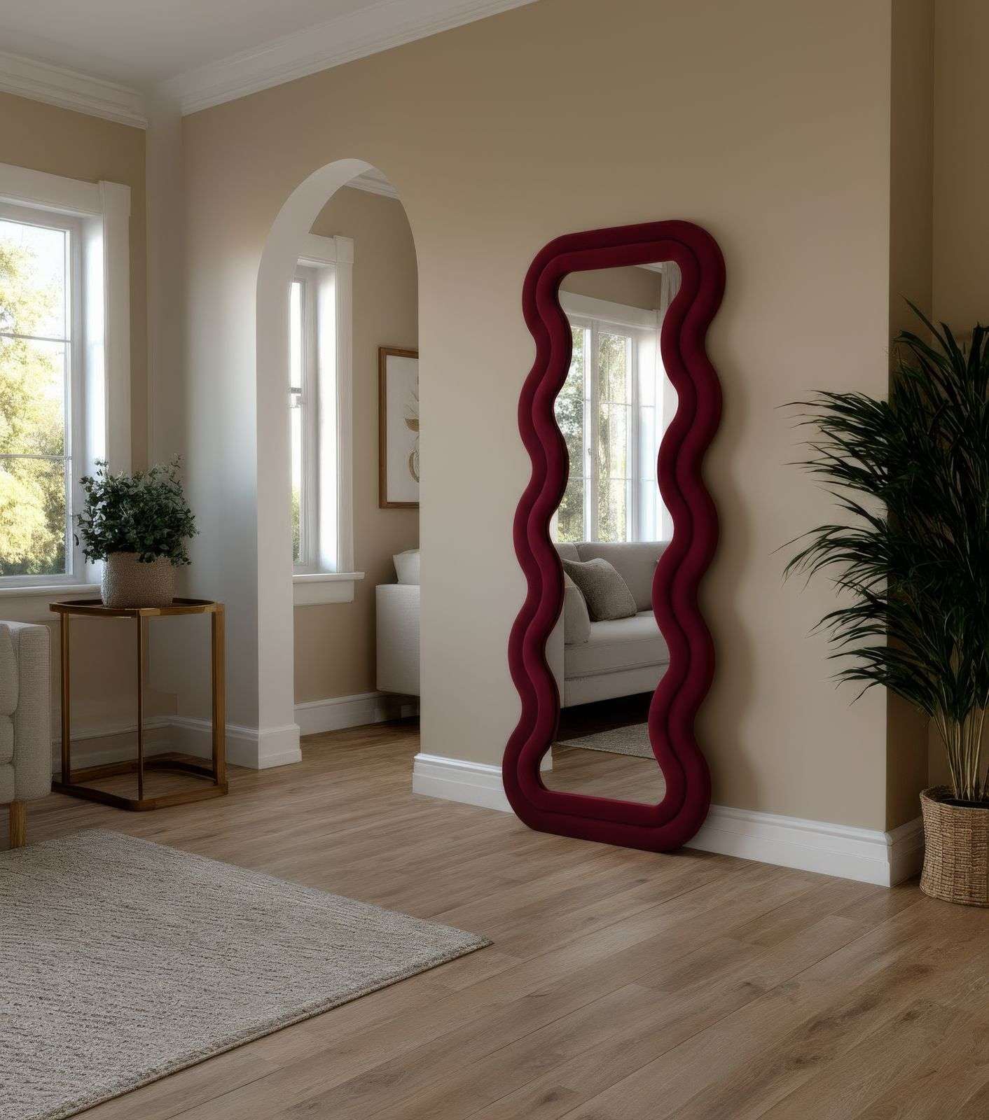 Espelho Cheval Vermelho Bordô 65x170cm - MDF com Fixação de Parede