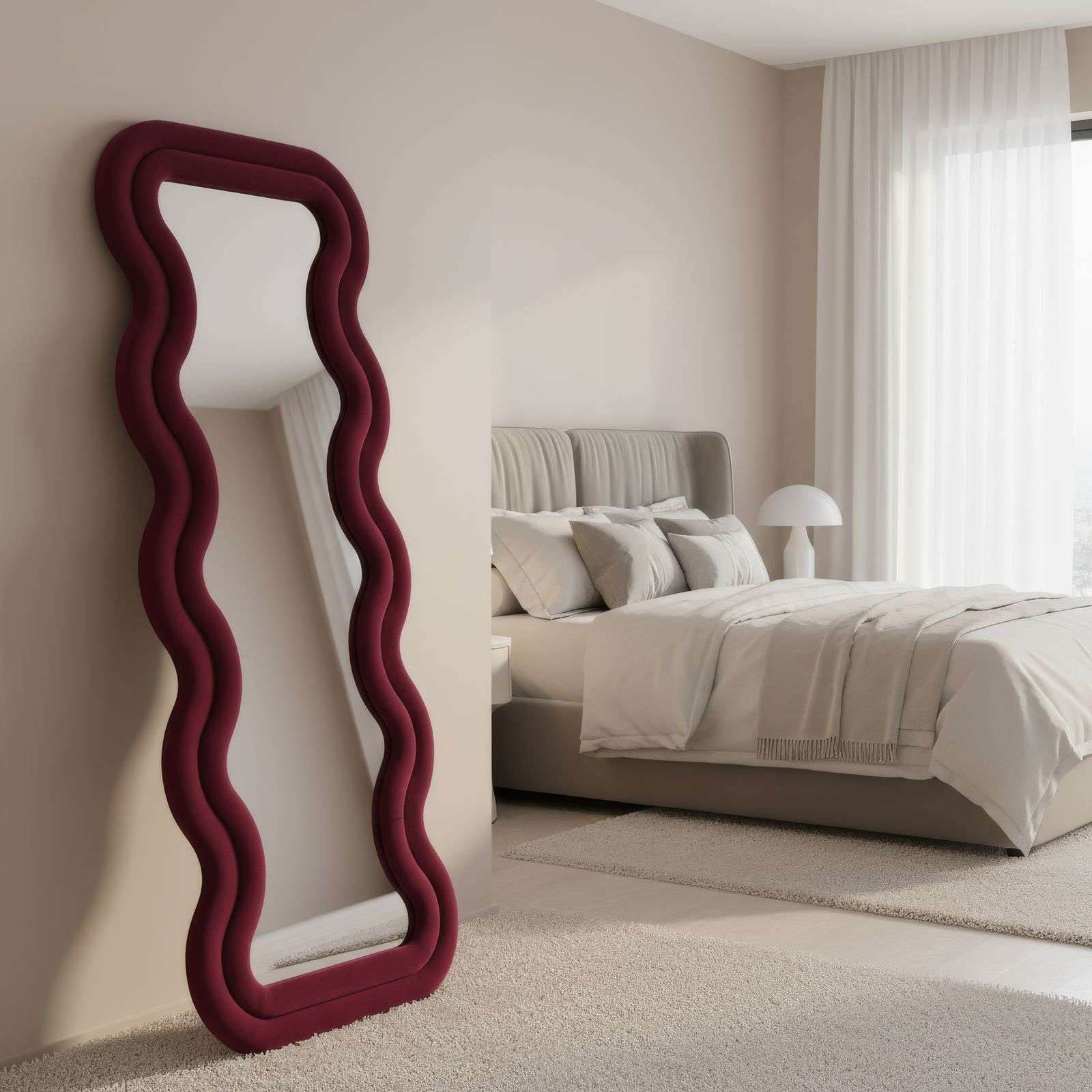 Espelho Cheval Vermelho Bordô 65x170cm - MDF com Fixação de Parede