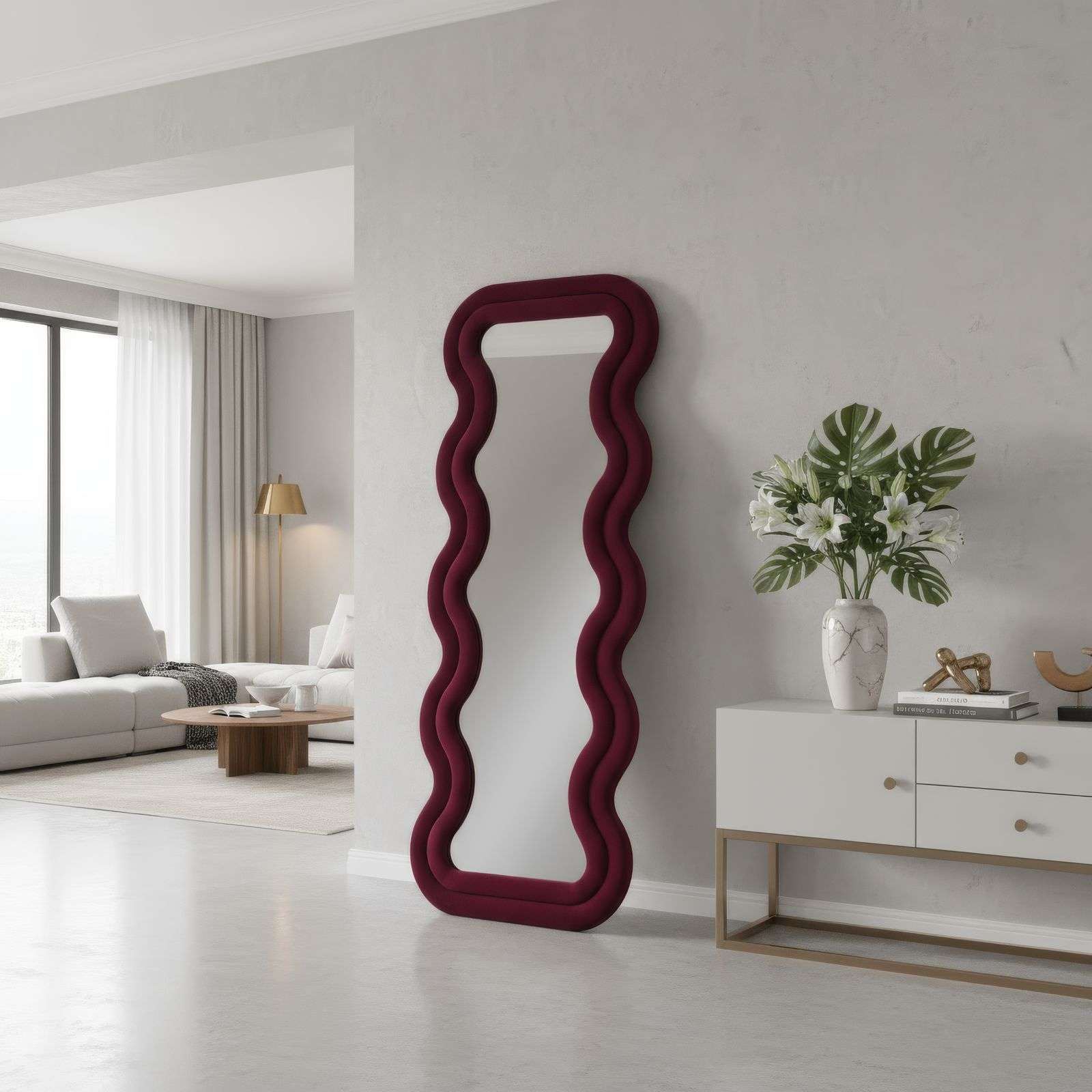 Espelho Cheval Vermelho Bordô 65x170cm - MDF com Fixação de Parede