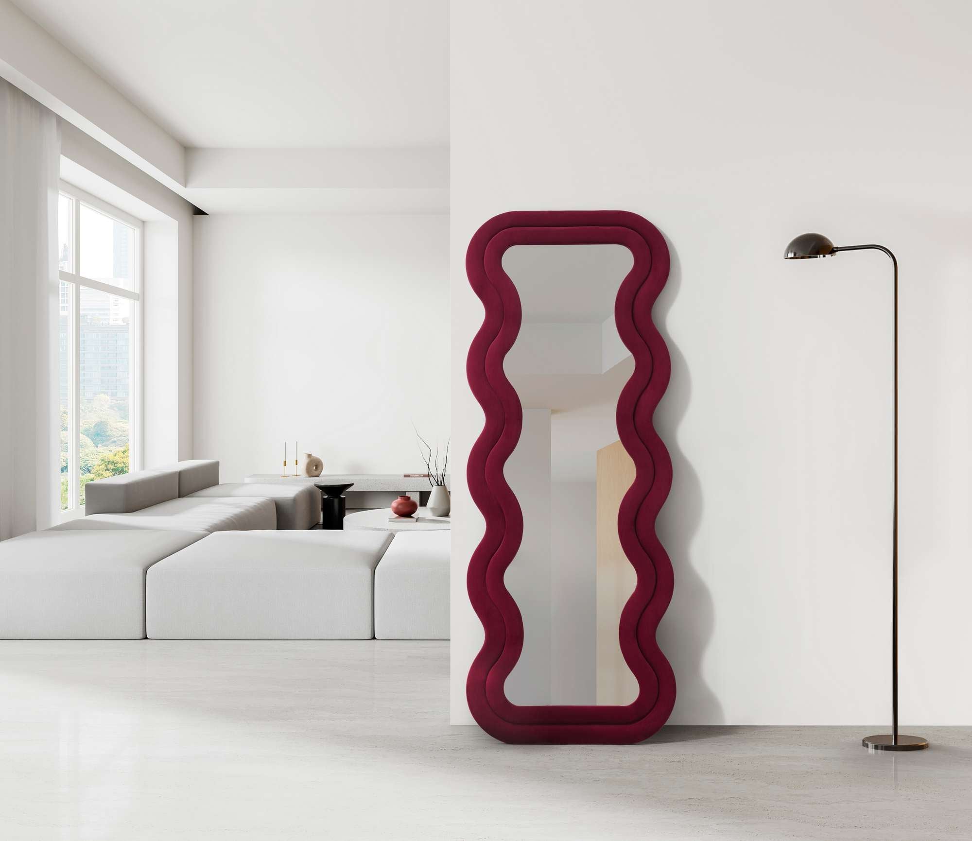 Espelho Cheval Vermelho Bordô 65x170cm - MDF com Fixação de Parede