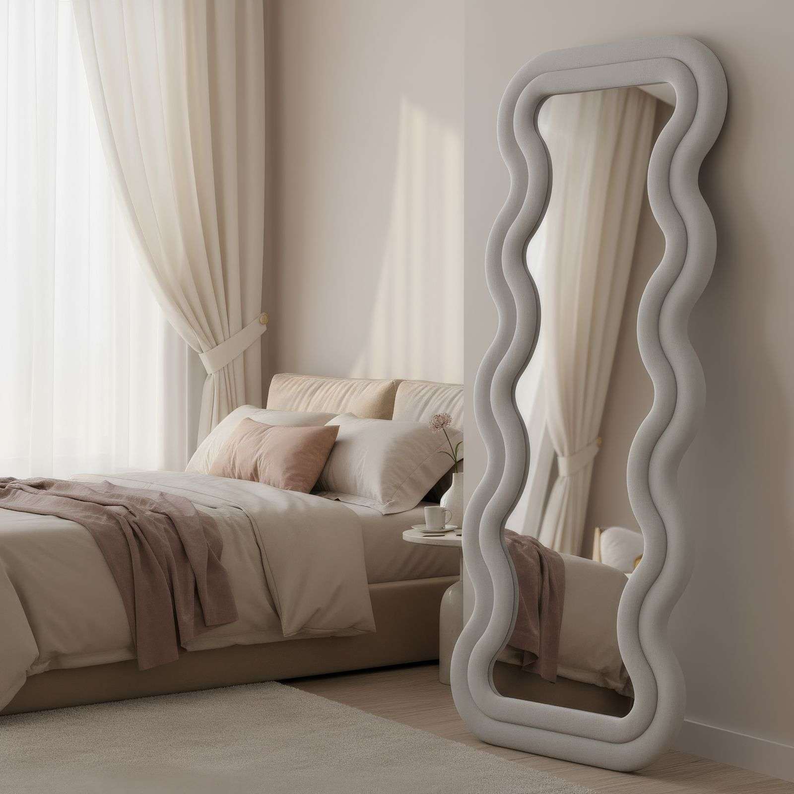 Espelho Cheval Creme 65x170cm - MDF com Fixação de Parede Incluída