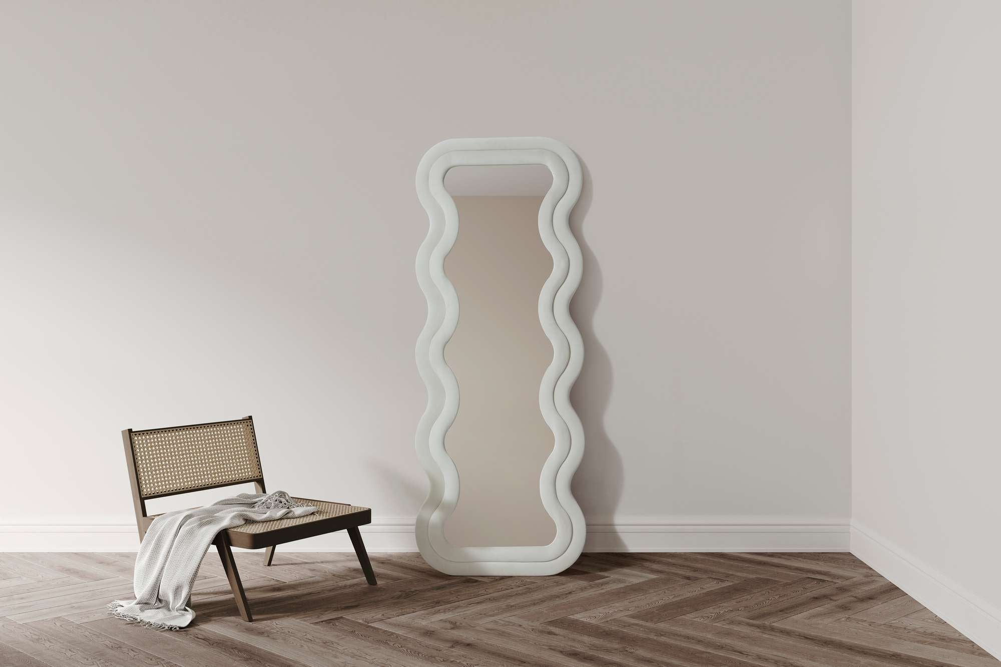 Espelho Cheval Creme 65x170cm - MDF com Fixação de Parede Incluída