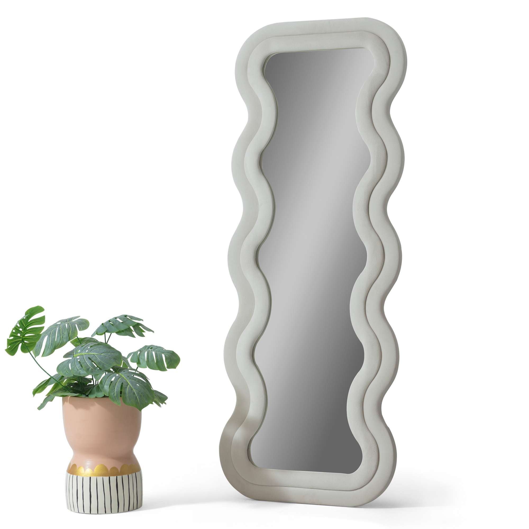 Espelho Cheval Creme 65x170cm - MDF com Fixação de Parede Incluída