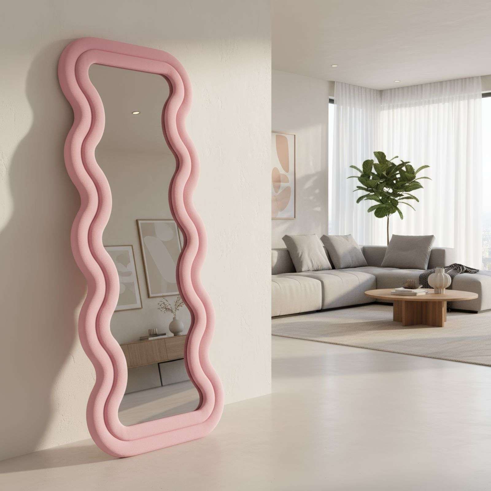 Espelho Cheval Rosa MDF 65x170cm - Montagem na Parede Incluída
