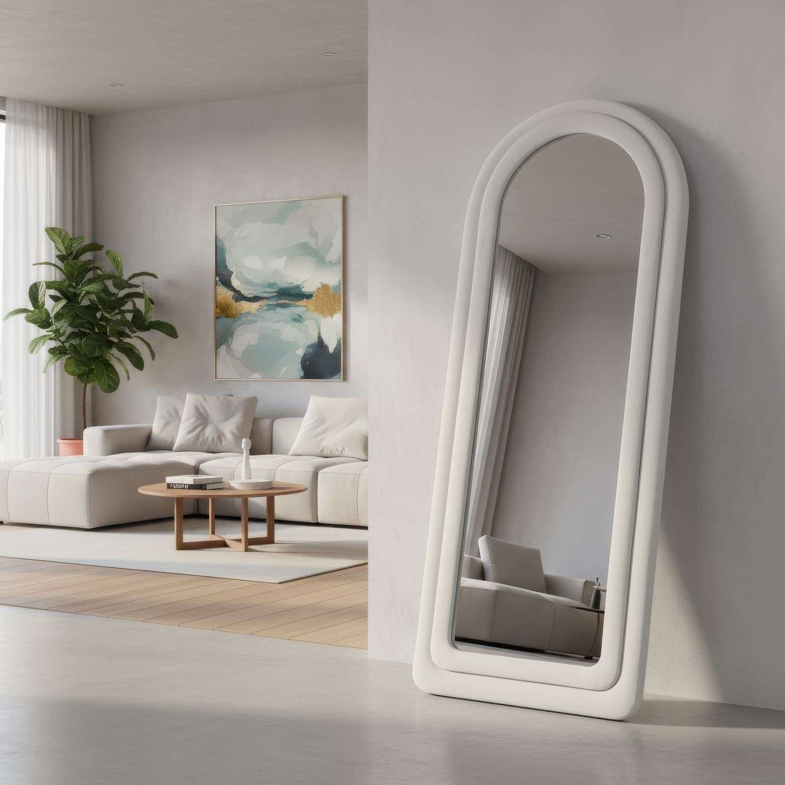 Espelho Cheval Creme 65x170cm - MDF com Fixação de Parede Incluída