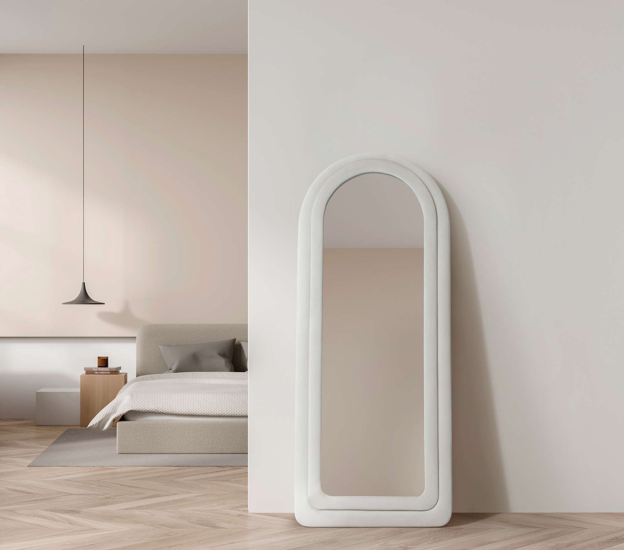 Espelho Cheval Creme 65x170cm - MDF com Fixação de Parede Incluída