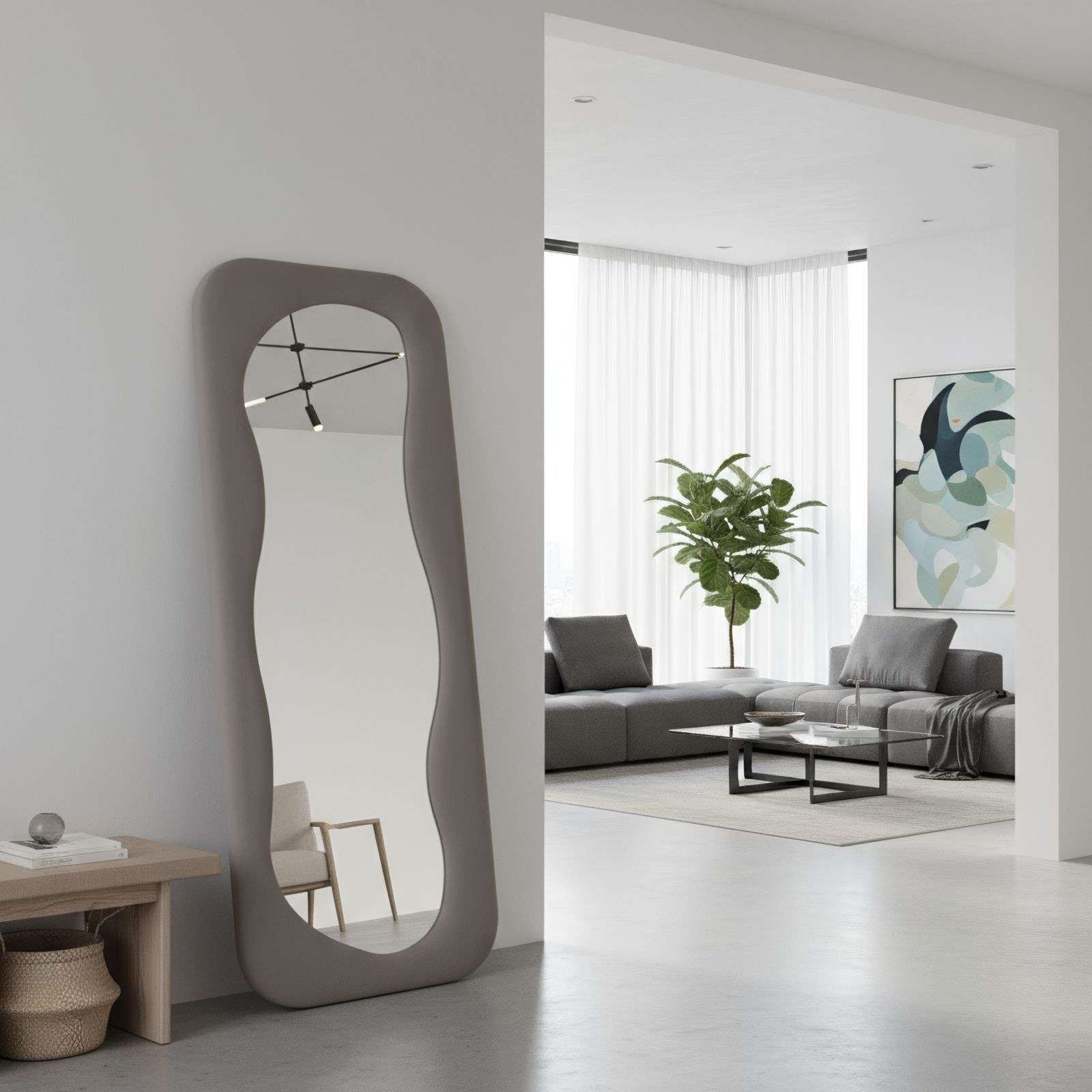 Espelho Cheval Cor Mink 65x170cm - MDF com Fixação de Parede Incluída