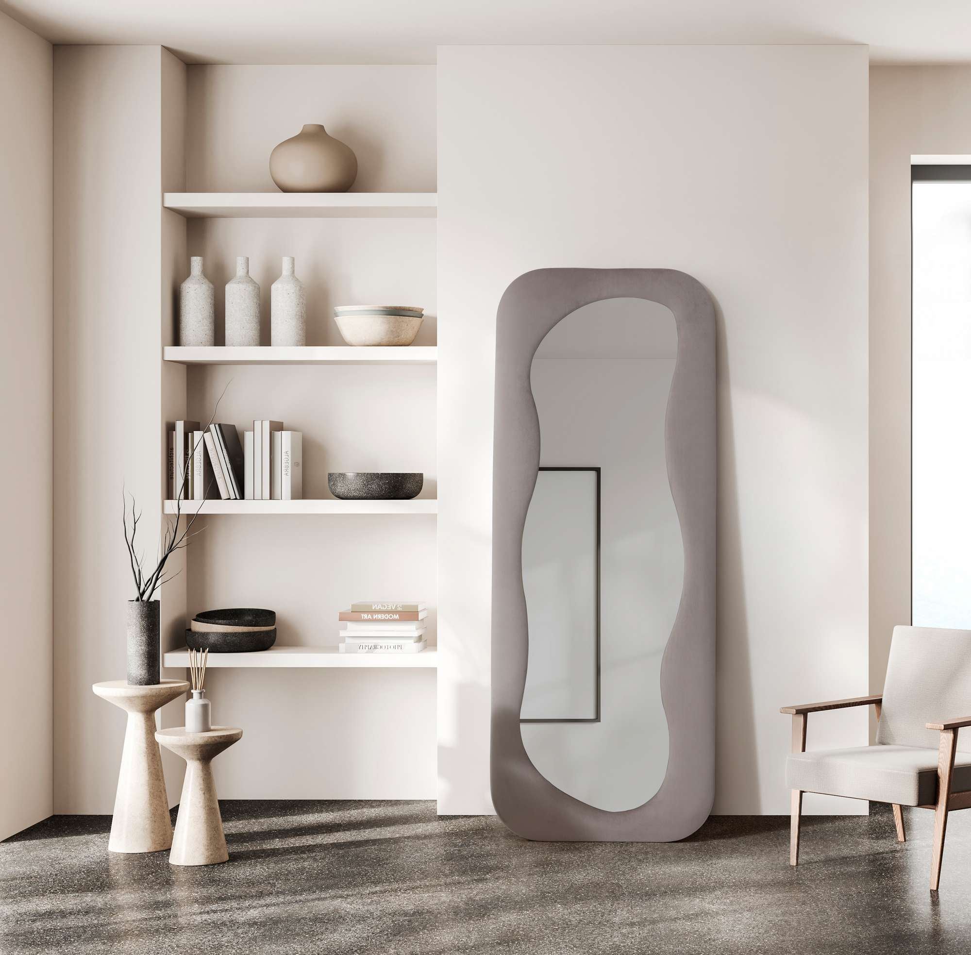 Espelho Cheval Cor Mink 65x170cm - MDF com Fixação de Parede Incluída