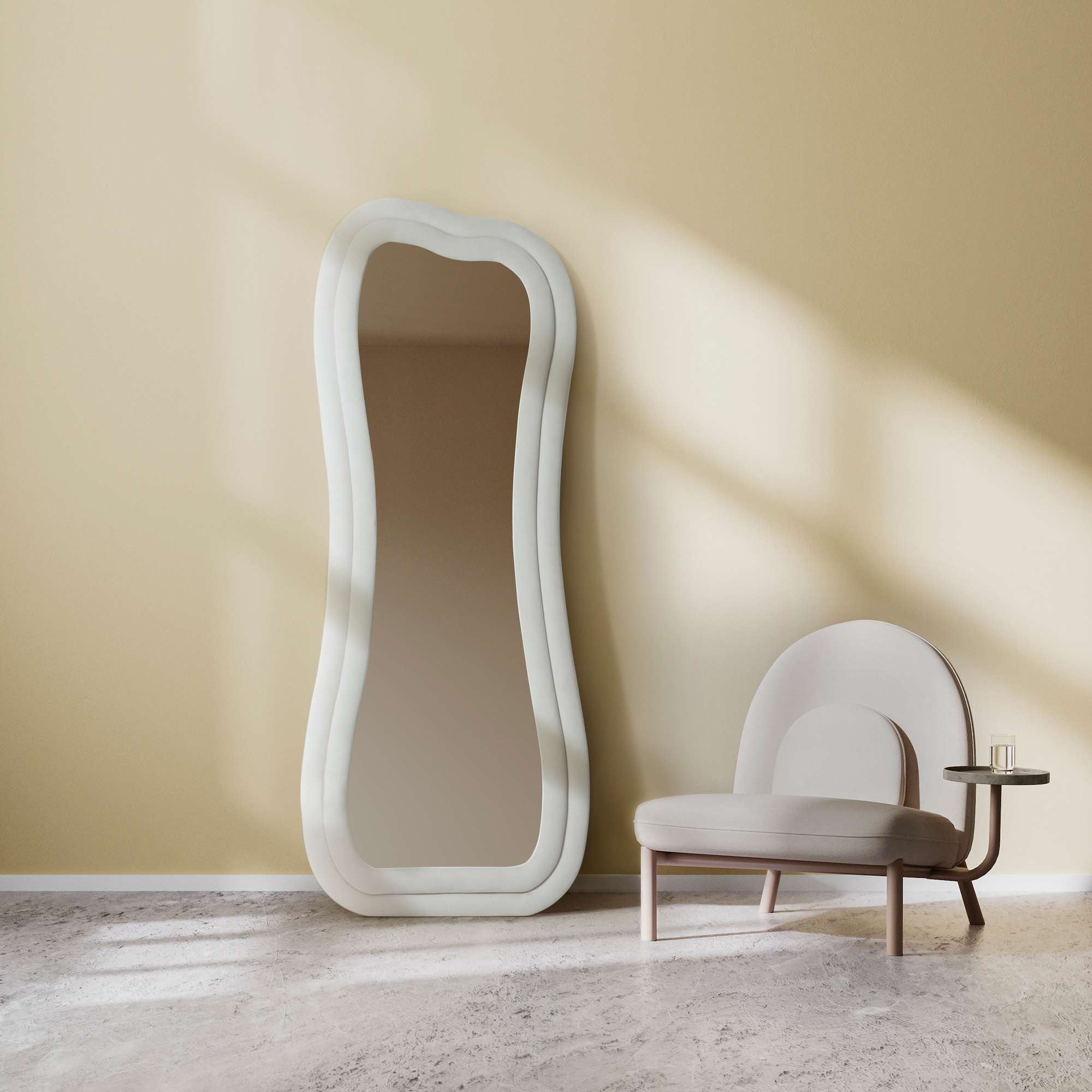 Espelho Cheval Creme 65x170cm - MDF com Fixação de Parede Incluída