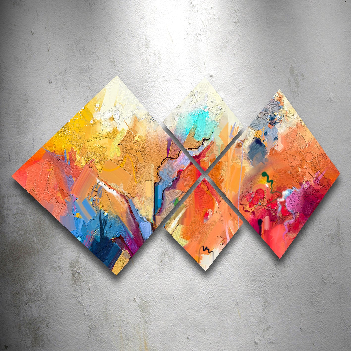 Pinturas Decorativas Elegantes em MDF (4 Peças) | 100% MDF, Impressão UV | 40x40 cm (2) e 20x20 cm (2) | Tamanho Total: 60x115 cm | Fácil de Pendurar na Parede com Fita