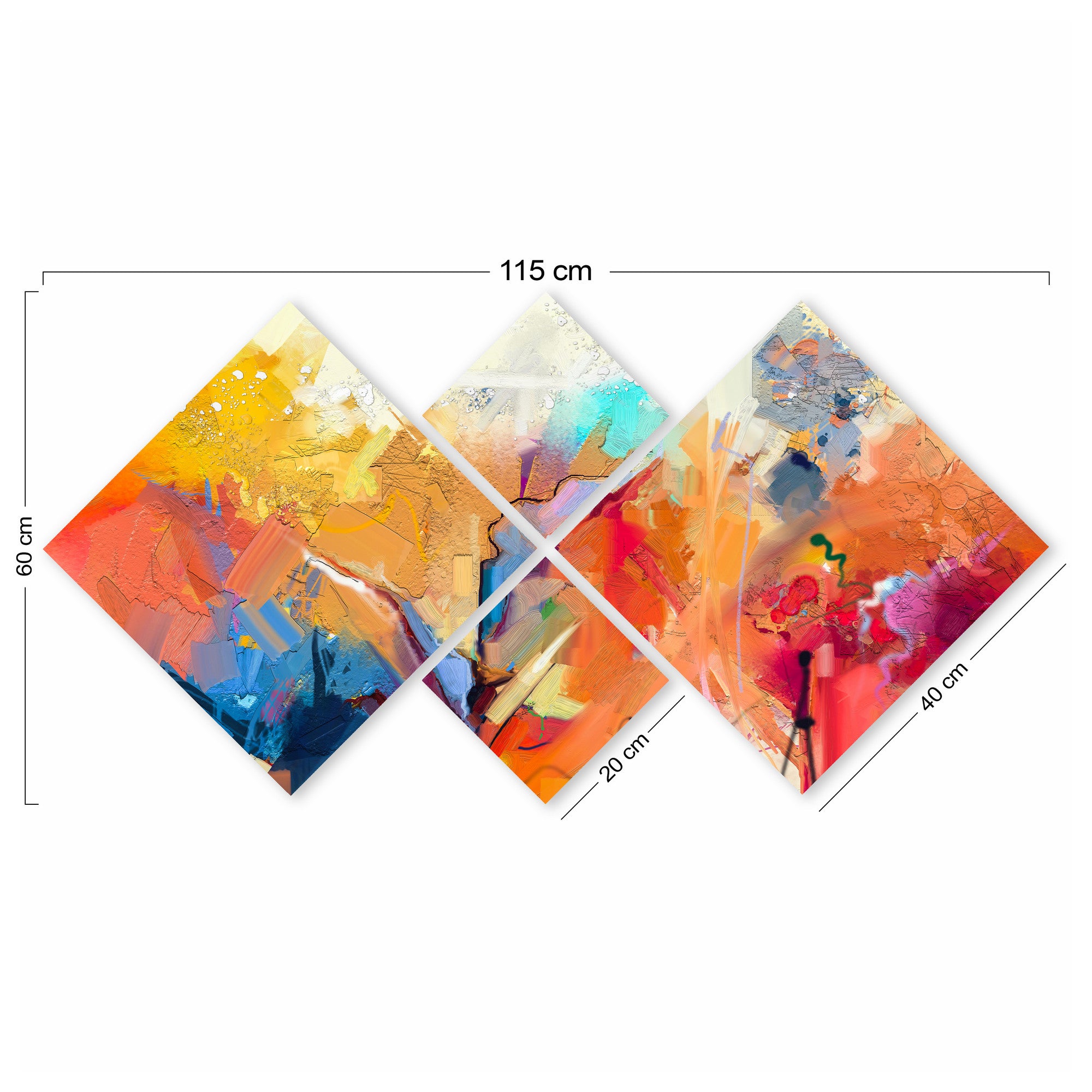Pinturas Decorativas Elegantes em MDF (4 Peças) | 100% MDF, Impressão UV | 40x40 cm (2) e 20x20 cm (2) | Tamanho Total: 60x115 cm | Fácil de Pendurar na Parede com Fita
