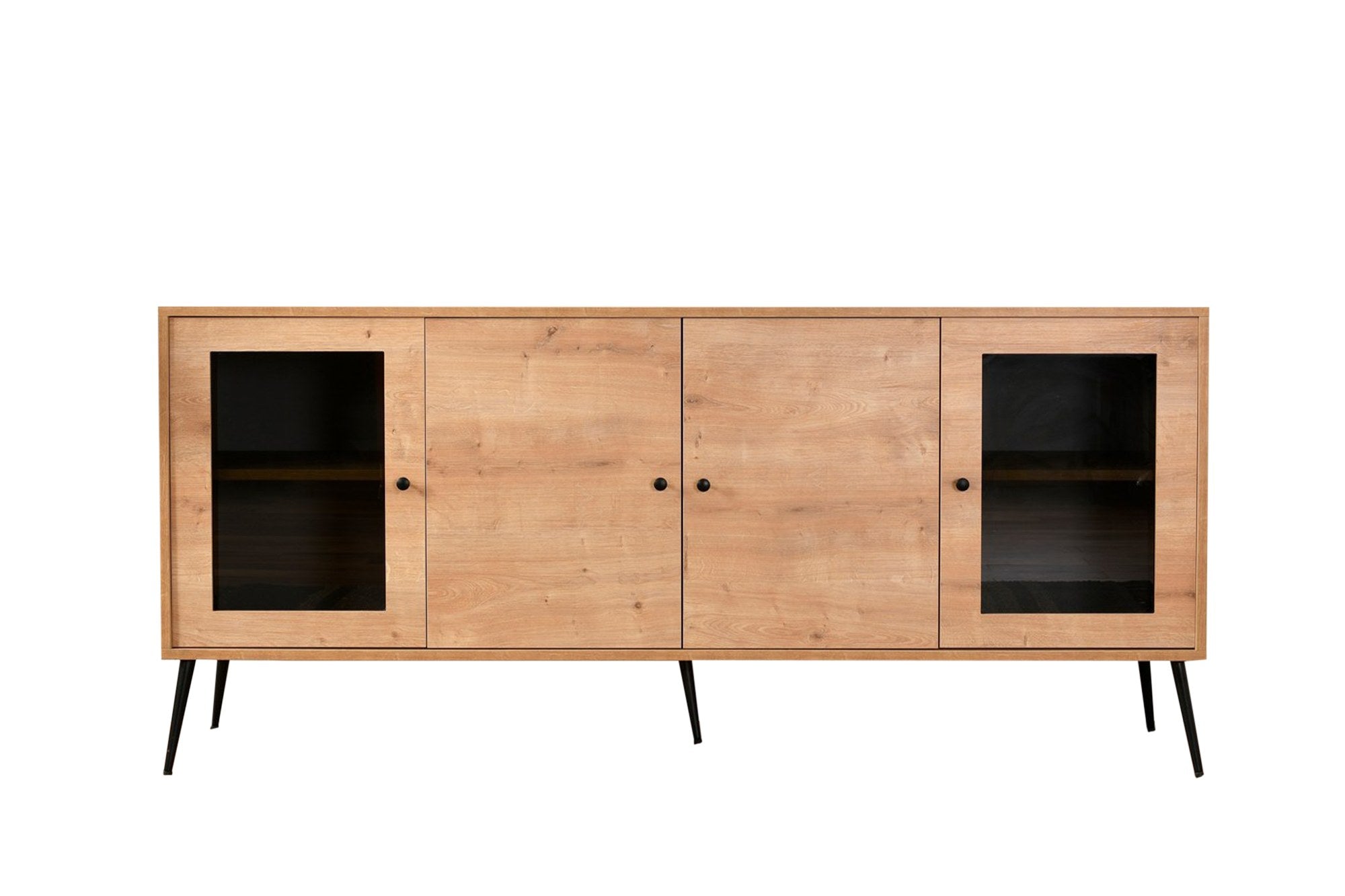 Aparador Elegante, Carvalho e Preto, 180 x 81 x 41 cm | Painel de Partículas 100% Revestido em Melamina, Pés de Metal, 20 cm de Altura | Perfeita para Espaços Modernos