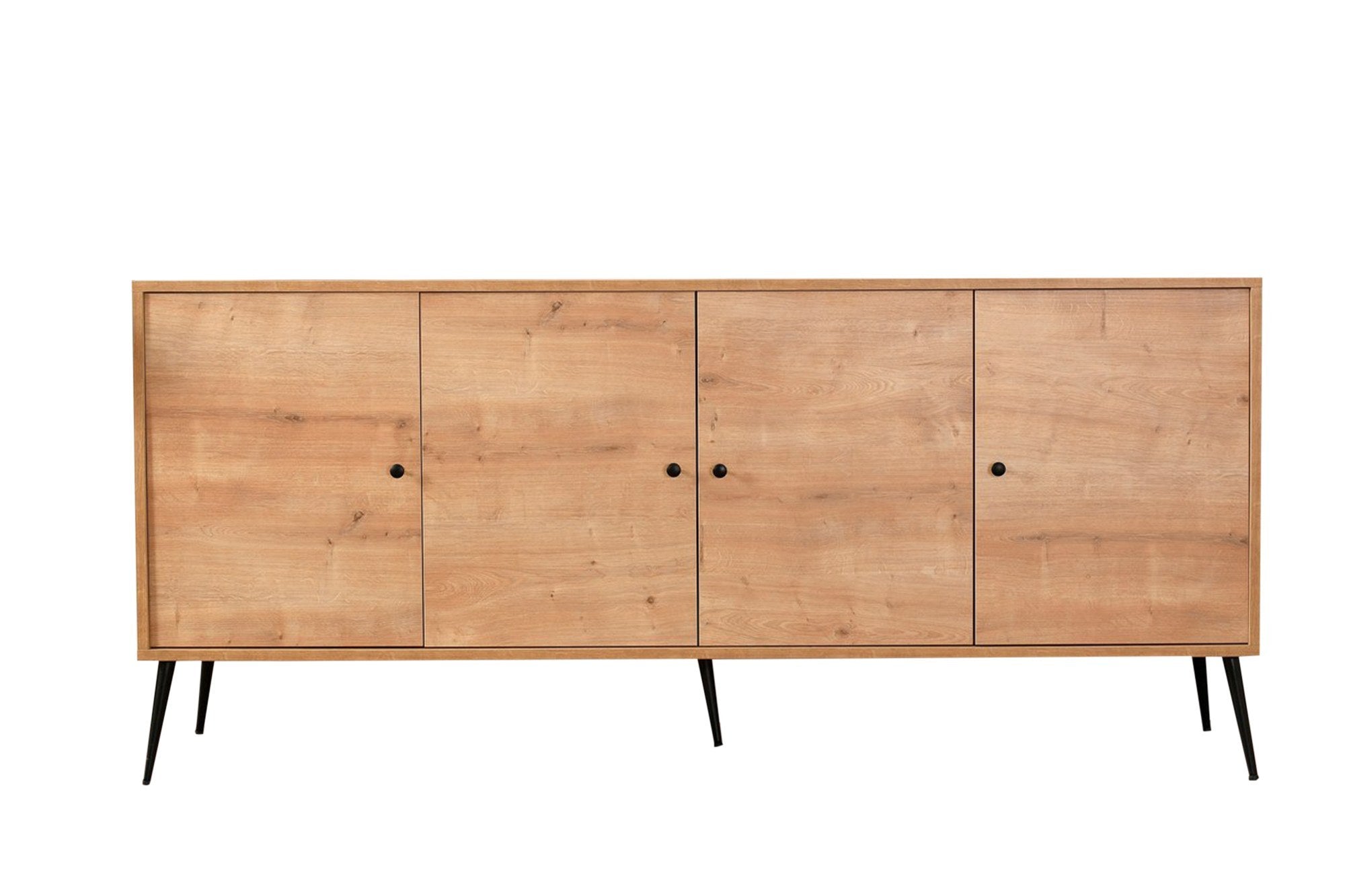 Aparador Elegante, Carvalho e Preto, 180 x 81 x 35 cm | Painel de Partículas 100% Revestido em Melamina, Pés de Metal, 20 cm de Altura | Perfeita para Espaços Modernos
