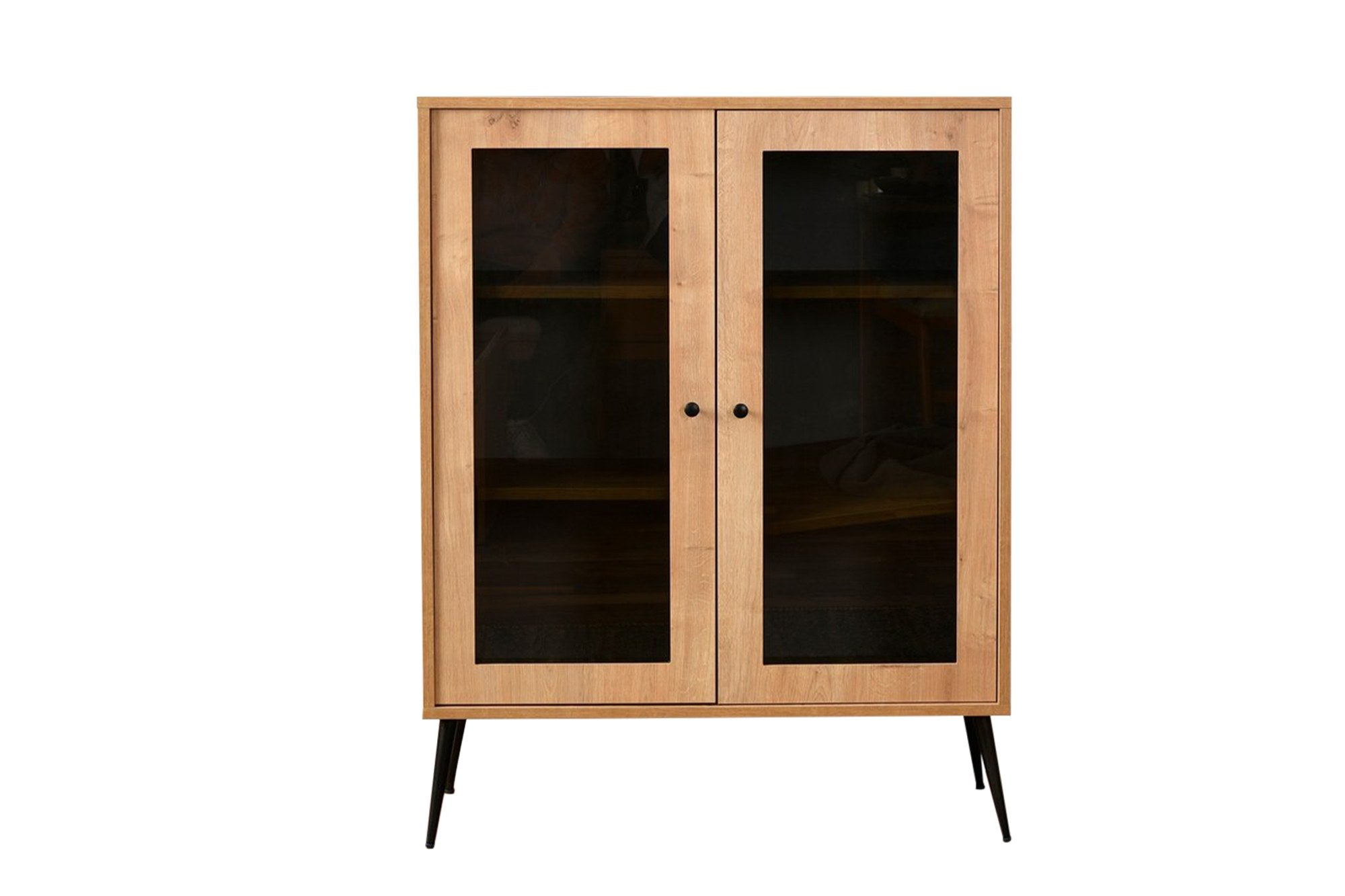 Aparador elegante com pernas de metal, carvalho e preto, 90 x 41 x 110 cm | Painel de partículas 100% revestido de melamina | Solução de armazenamento moderna para casa e escritório