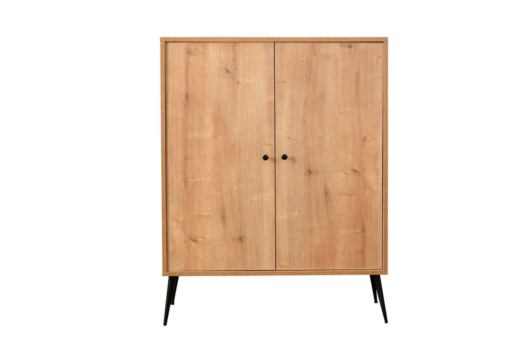 Aparador elegante com pernas de metal, carvalho e preto, 90 x 110 x 35 cm | Painel de partículas 100% revestido de melamina | Perfeito para salas de estar e jantar modernas