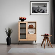 Armário multifuncional elegante, carvalho e preto, 90 x 35 x 110 cm | Painel de partículas 100% revestido em melamina, portas de MDF e arame metálico, pernas de metal resistentes | Ideal para armazenamento em casa e no escritório