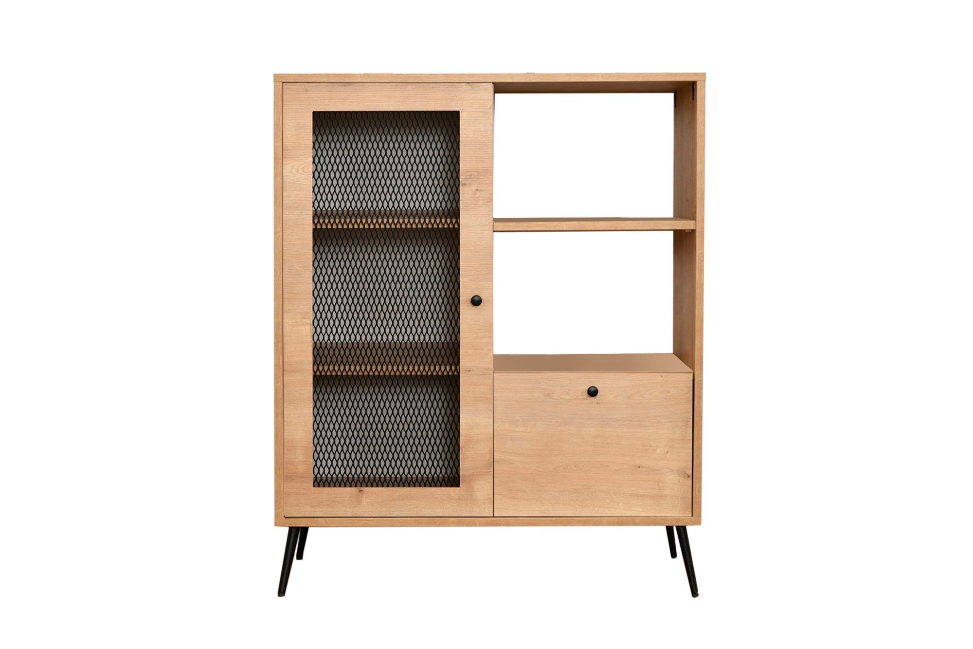 Armário multifuncional elegante, carvalho e preto, 90 x 35 x 110 cm | Painel de partículas 100% revestido em melamina, portas de MDF e arame metálico, pernas de metal resistentes | Ideal para armazenamento em casa e no escritório
