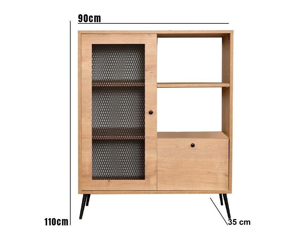 Armário multifuncional elegante, carvalho e preto, 90 x 35 x 110 cm | Painel de partículas 100% revestido em melamina, portas de MDF e arame metálico, pernas de metal resistentes | Ideal para armazenamento em casa e no escritório