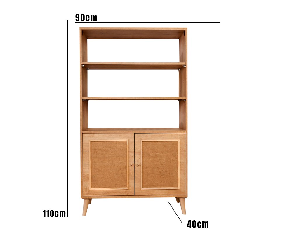 Estante elegante de carvalho, 40 cm x 90 cm x 110 cm | 100% madeira de carpa e tecido de juta | Design resistente, capacidade de 30 kg | Perfeita para casa e escritório