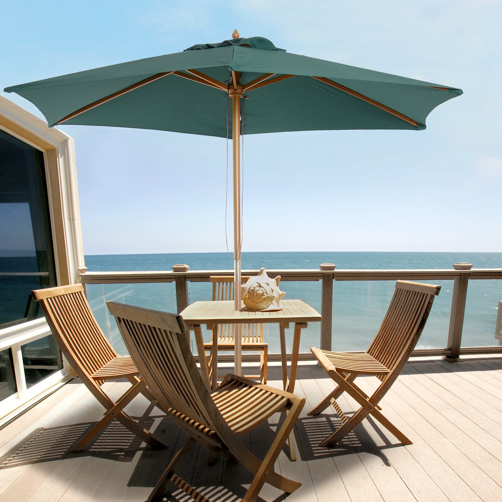 Chapéu de Sol Ø250x230cm Verde Escuro em Madeira com Sistema de Polia