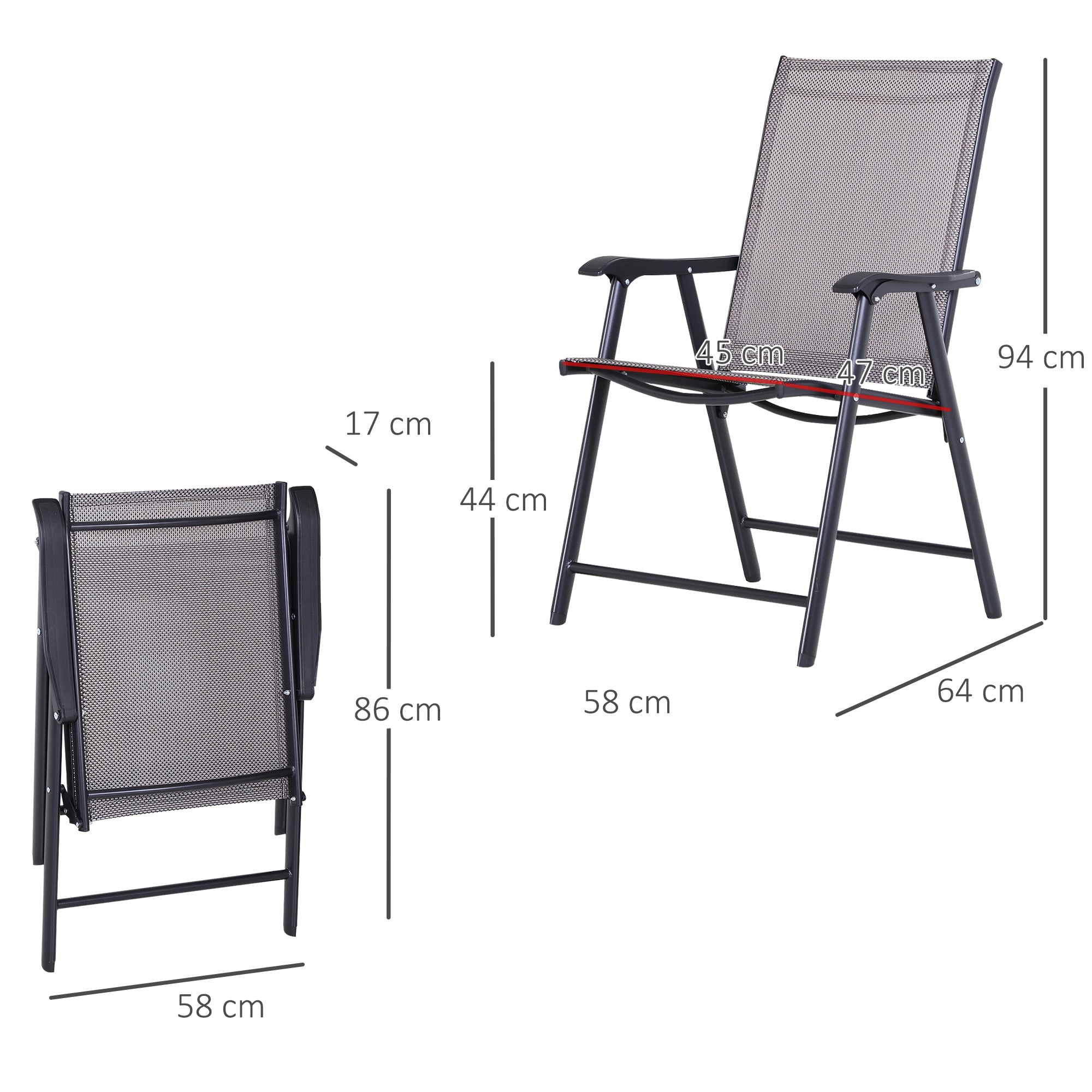 Conjunto de 2 Cadeiras Dobráveis para Exterior 58x64x94 cm - Cinza e Preto