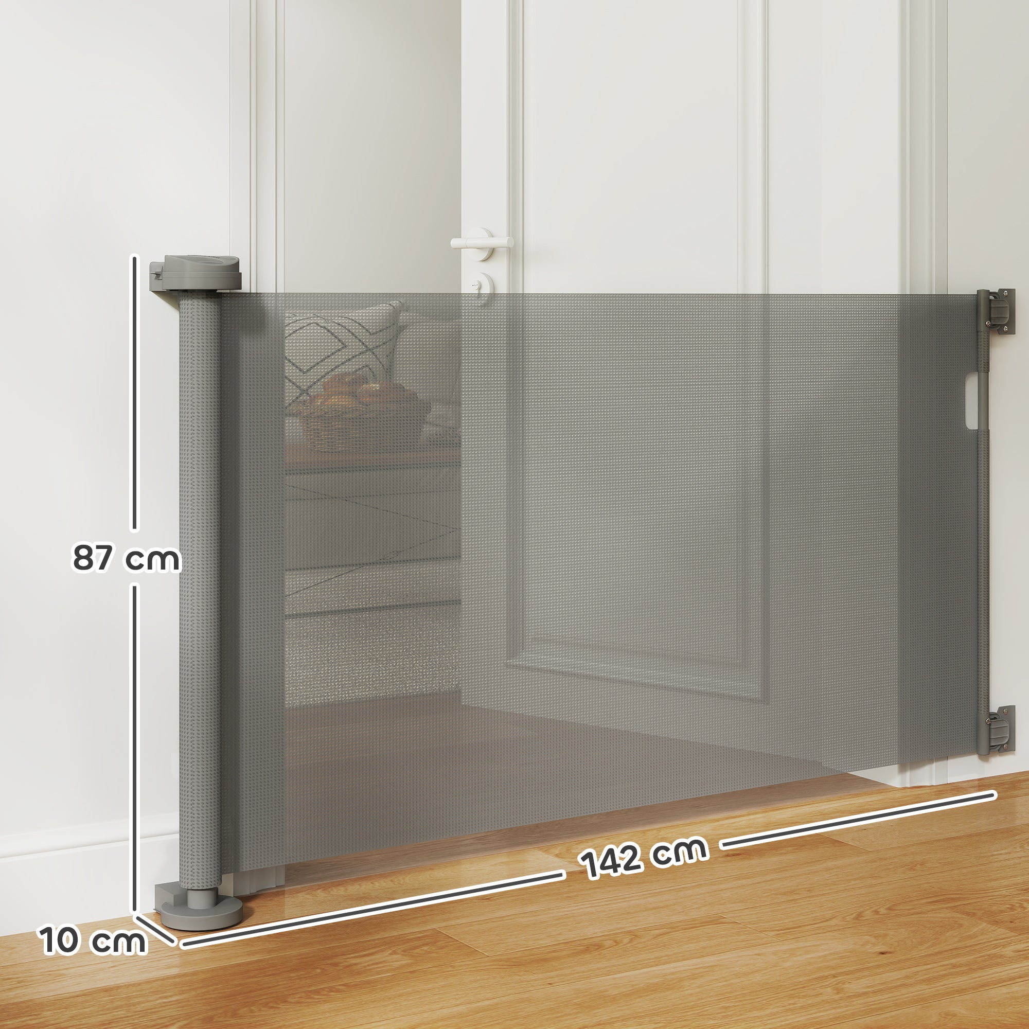 Barreira de Segurança Retrátil para Cães - 142x10x87 cm - Cinzento