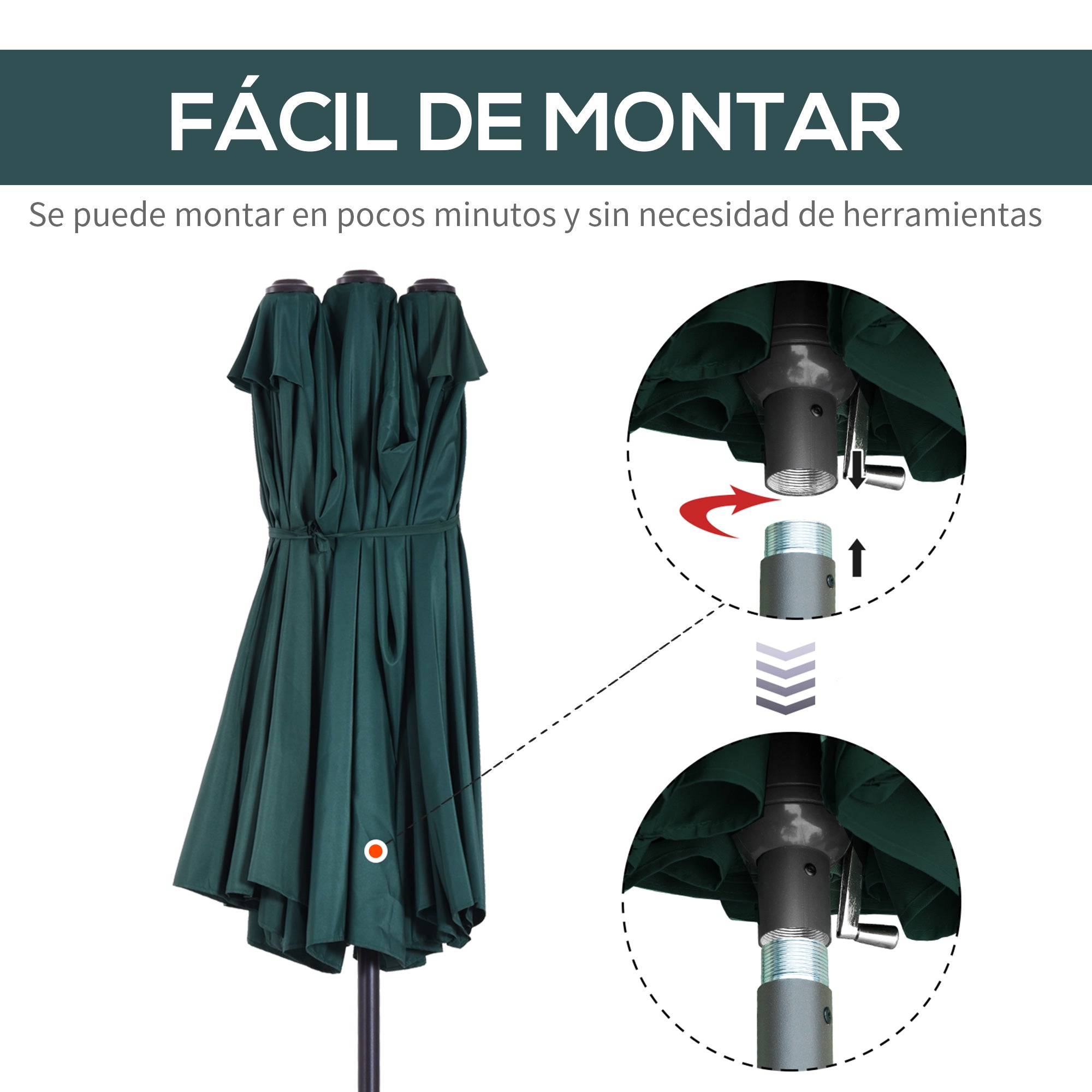 Chapéu de Sol Duplo Verde 455x265x238 cm