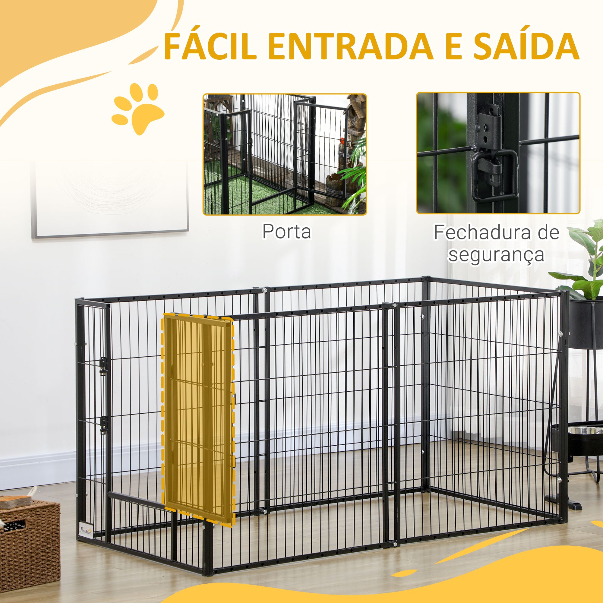 Parque para Cães – 82,5-150x79x81 cm – Cor Preto – Aço