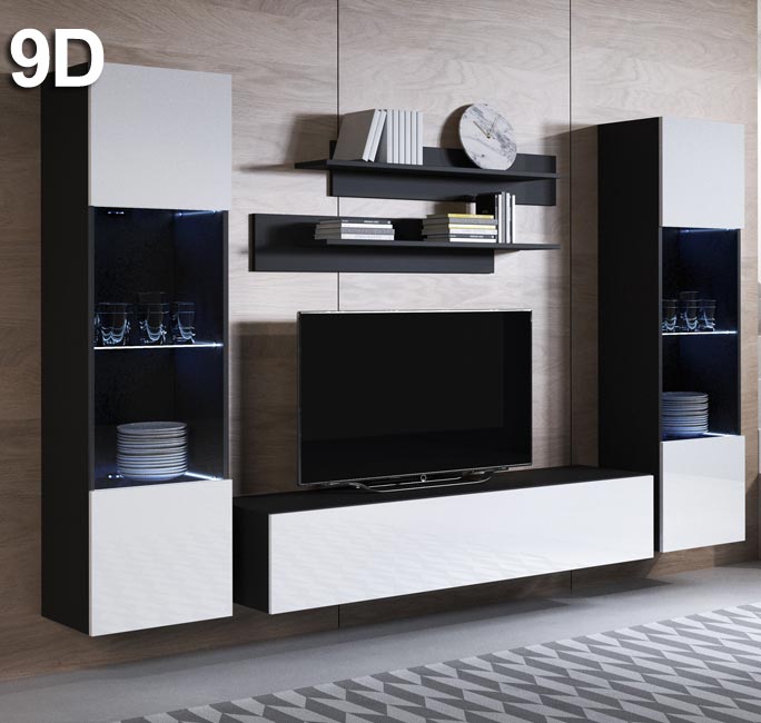 Conjunto de móveis de sala – 2,6m – preto e branco – melamina