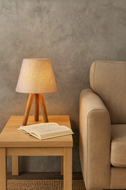 Candeeiro de Mesa – 22 x 33 cm – Bege e Noz – Madeira e Tecido