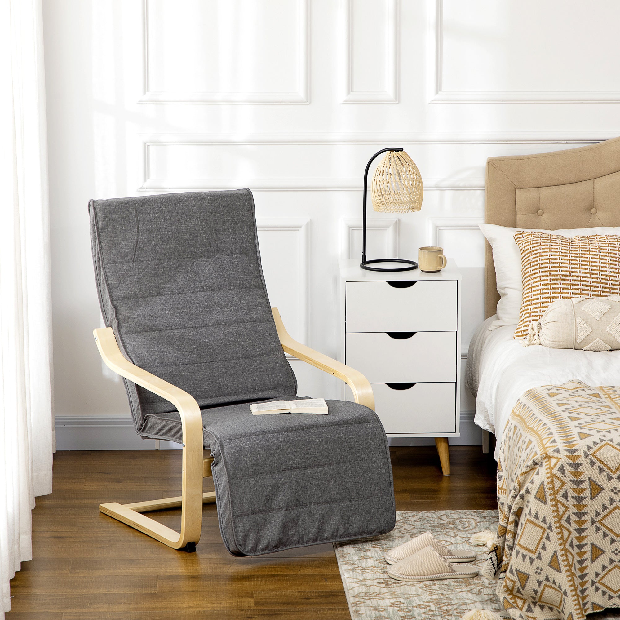 Poltrona Relax – 66,5x94x100 cm – Cinza – Madeira de Bétula
