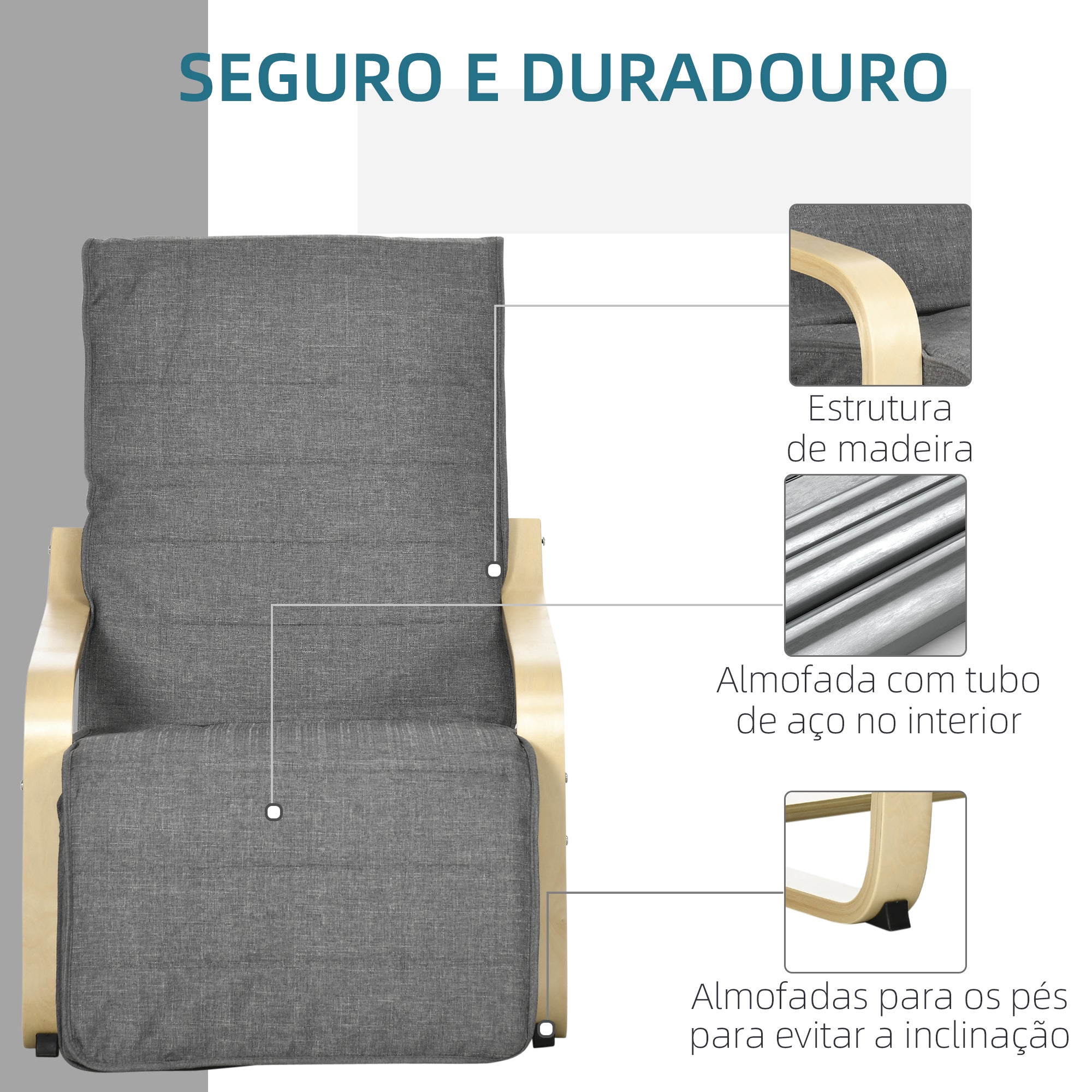 Poltrona Relax – 66,5x94x100 cm – Cinza – Madeira de Bétula