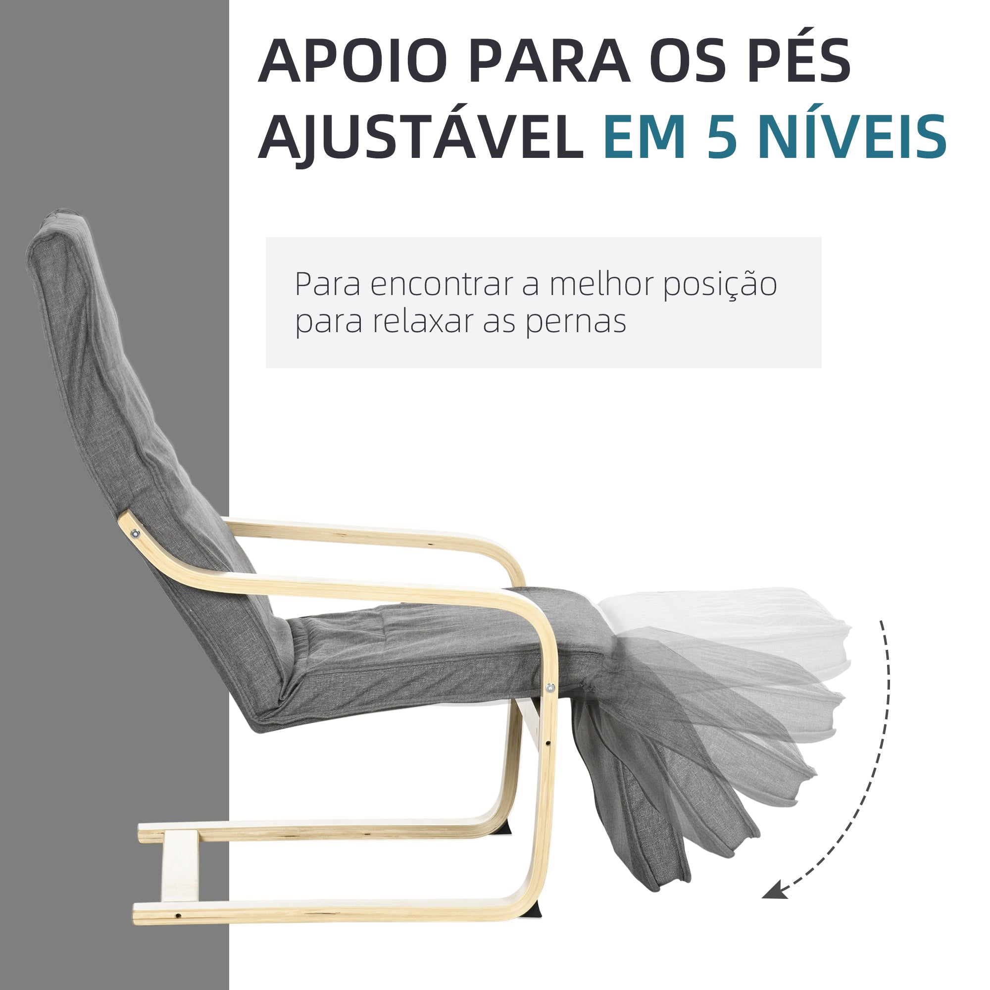 Poltrona Relax – 66,5x94x100 cm – Cinza – Madeira de Bétula