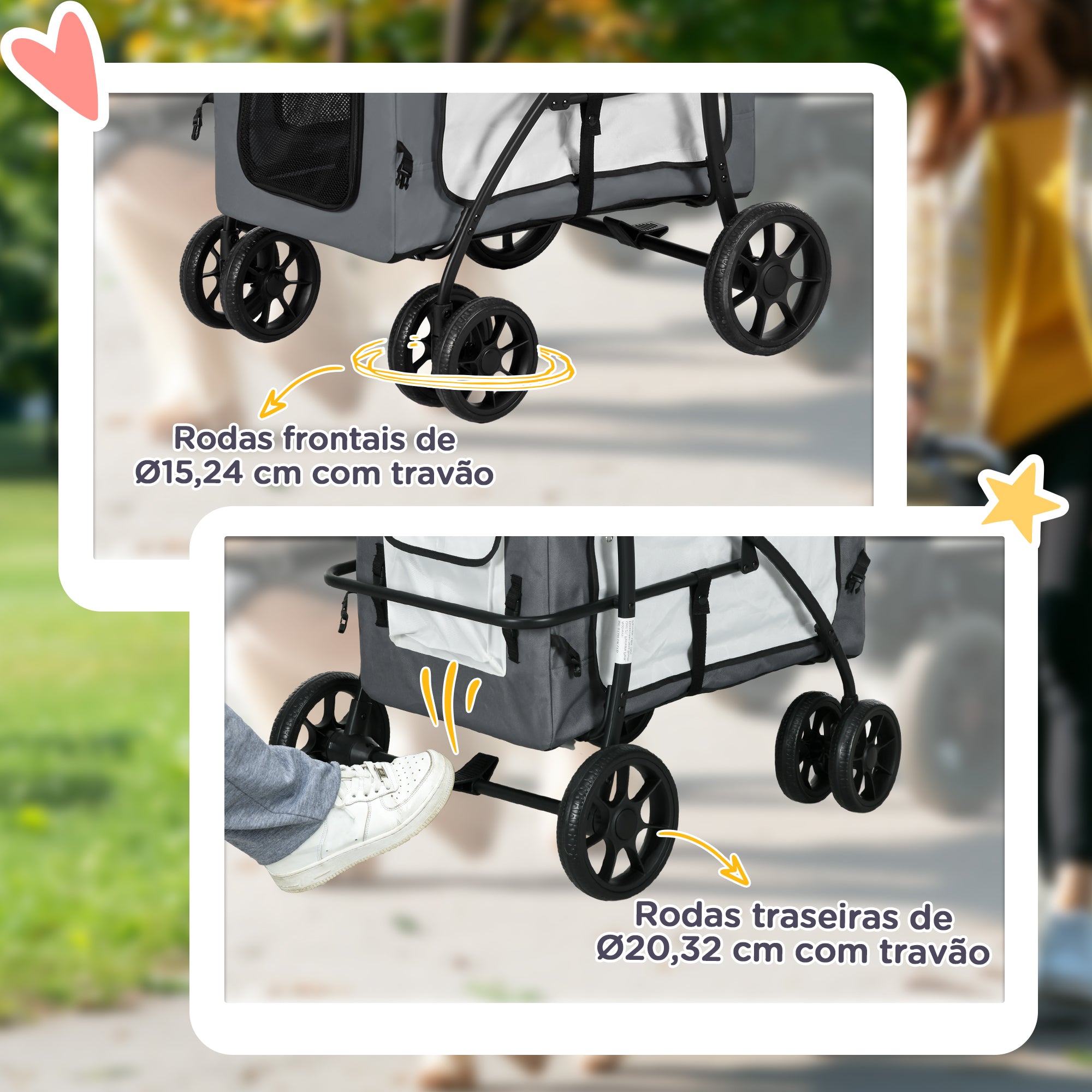 Carrinho para Cães Dobrável – 81x58x97,5 cm – Cinzento – Tecido Oxford
