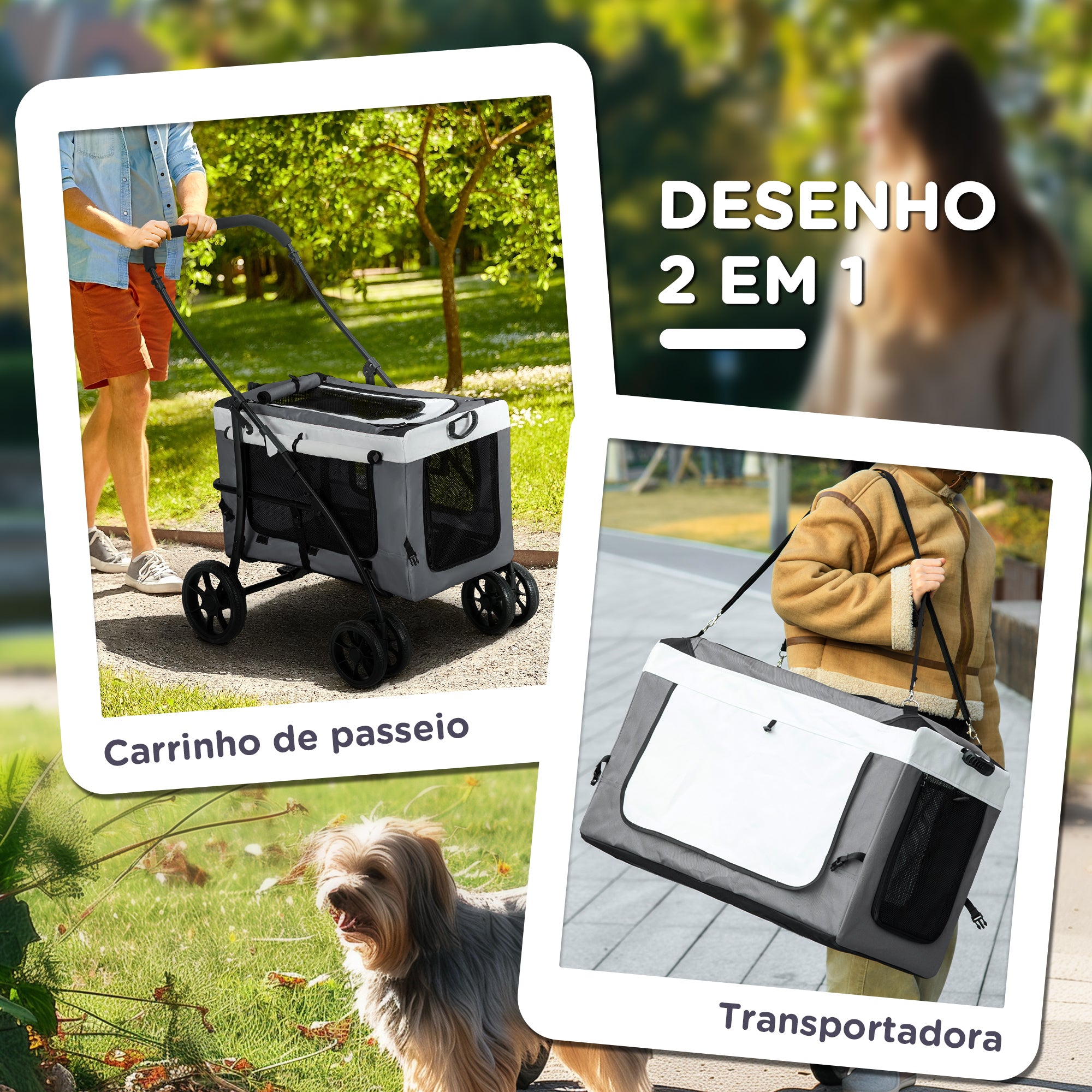 Carrinho para Cães Dobrável – 81x58x97,5 cm – Cinzento – Tecido Oxford