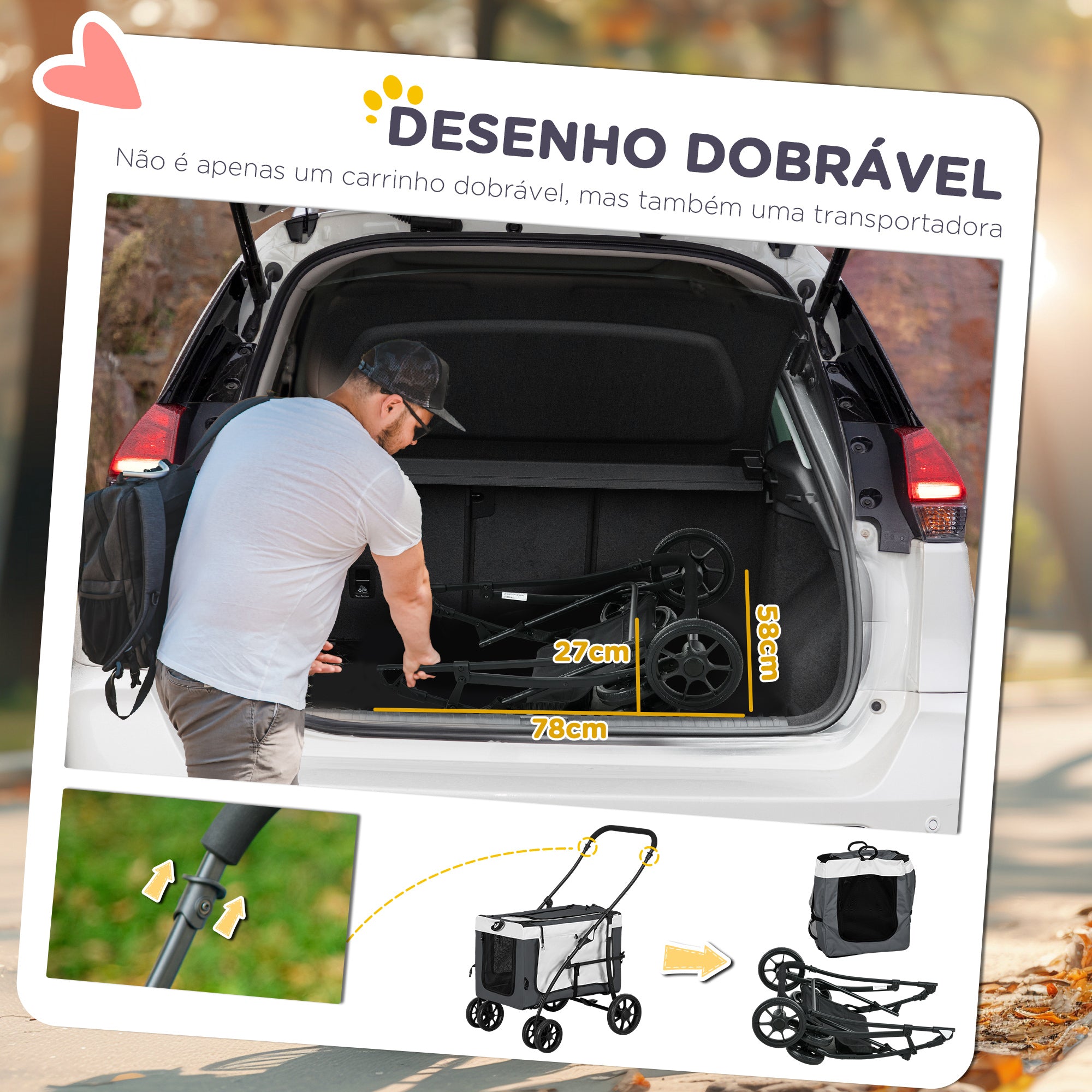 Carrinho para Cães Dobrável – 81x58x97,5 cm – Cinzento – Tecido Oxford
