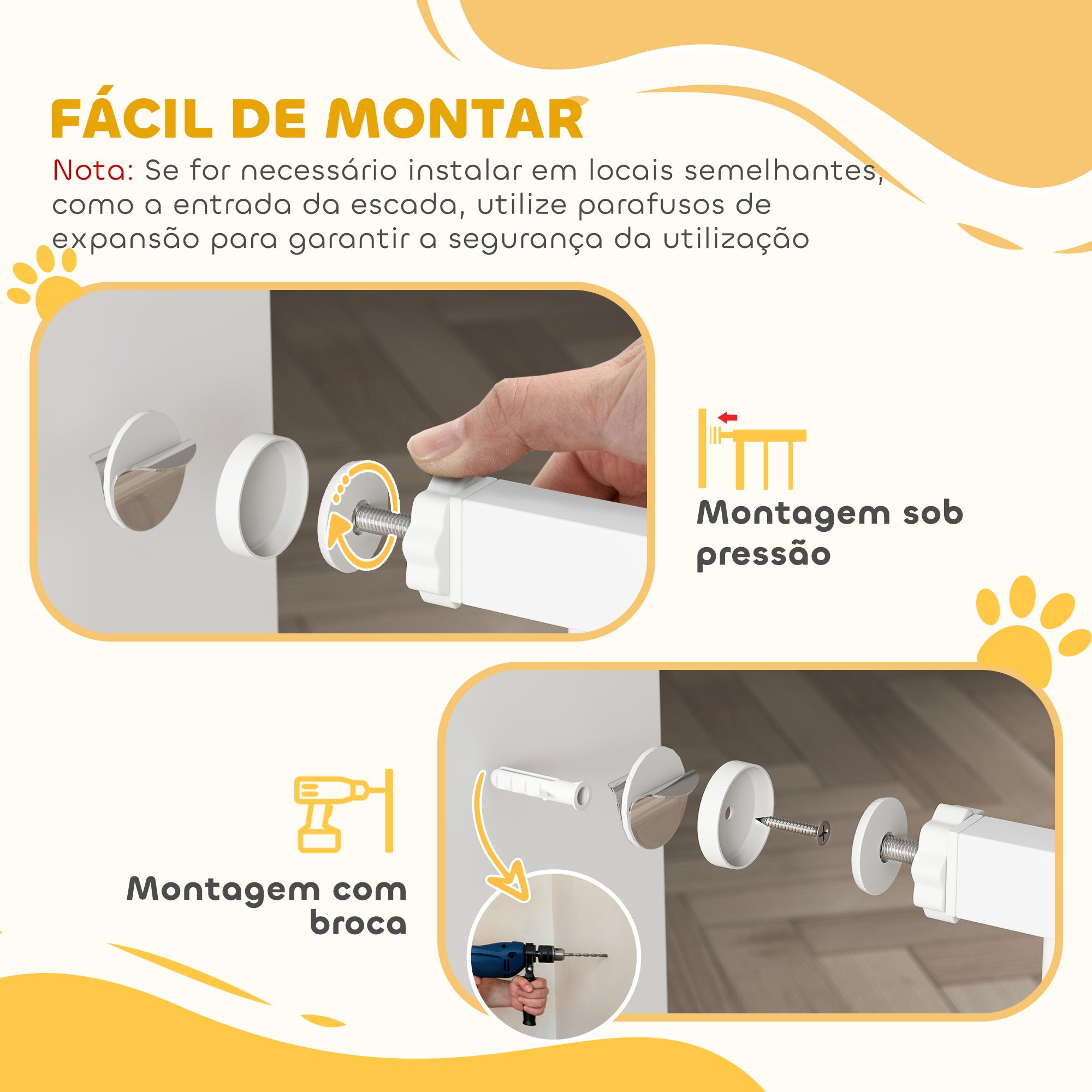Barreira de Segurança para Cães – 76-104x76 cm – Cor Branco – Aço e PA
