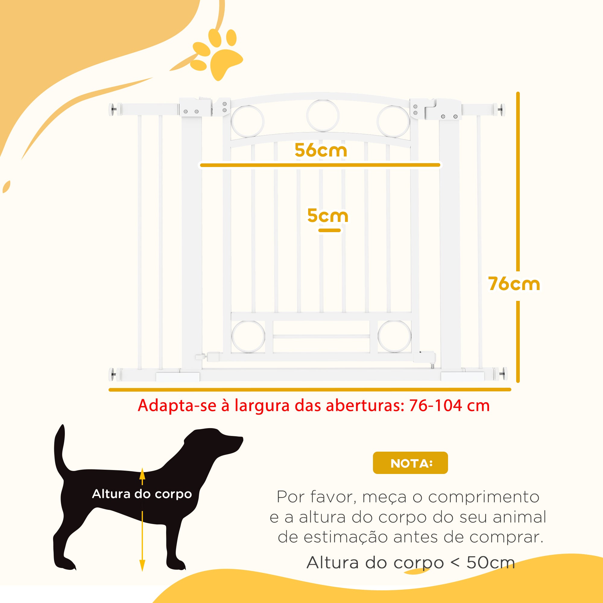 Barreira de Segurança para Cães – 76-104x76 cm – Cor Branco – Aço e PA