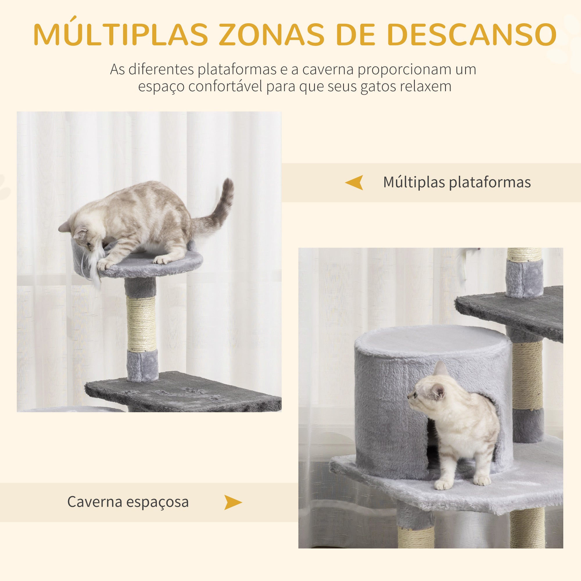 Árvore para Gatos Arranhador Grande Cinzento 48x48x100 cm