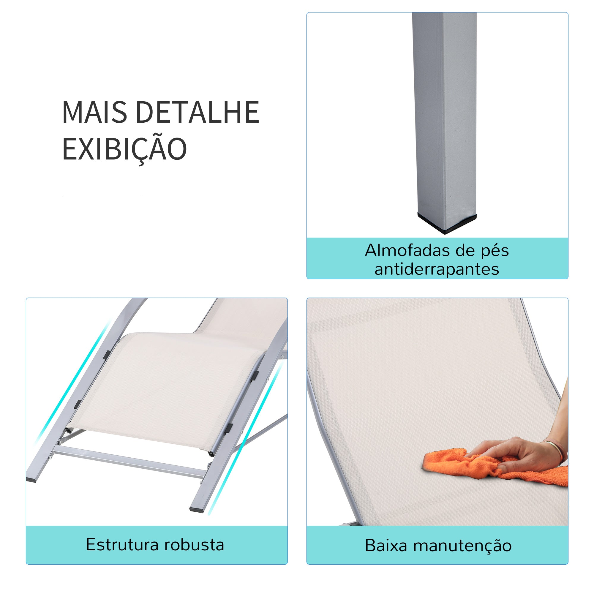 Conjunto de 2 Espreguiçadeiras de Jardim Bege 59x169x66 cm com Mesa 41x41x45 cm