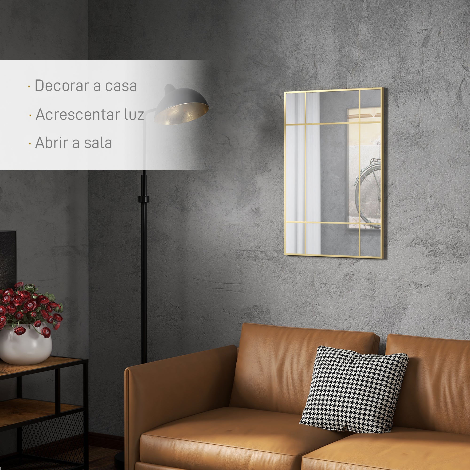 Espelho Decorativo Estilo Janela 90x60 cm - Cor Ouro