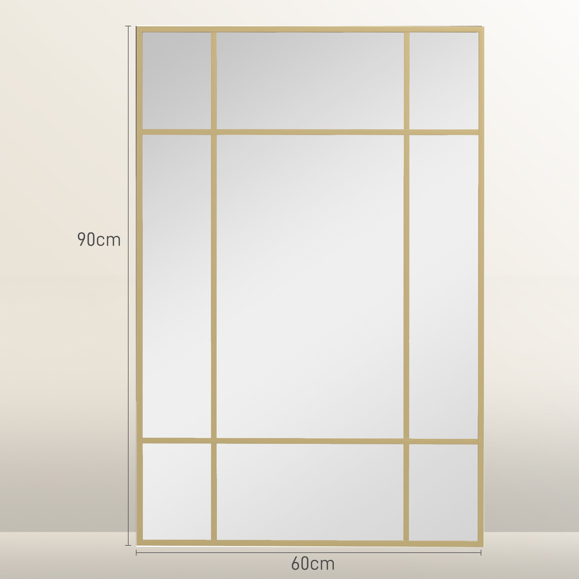 Espelho Decorativo Estilo Janela 90x60 cm - Cor Ouro